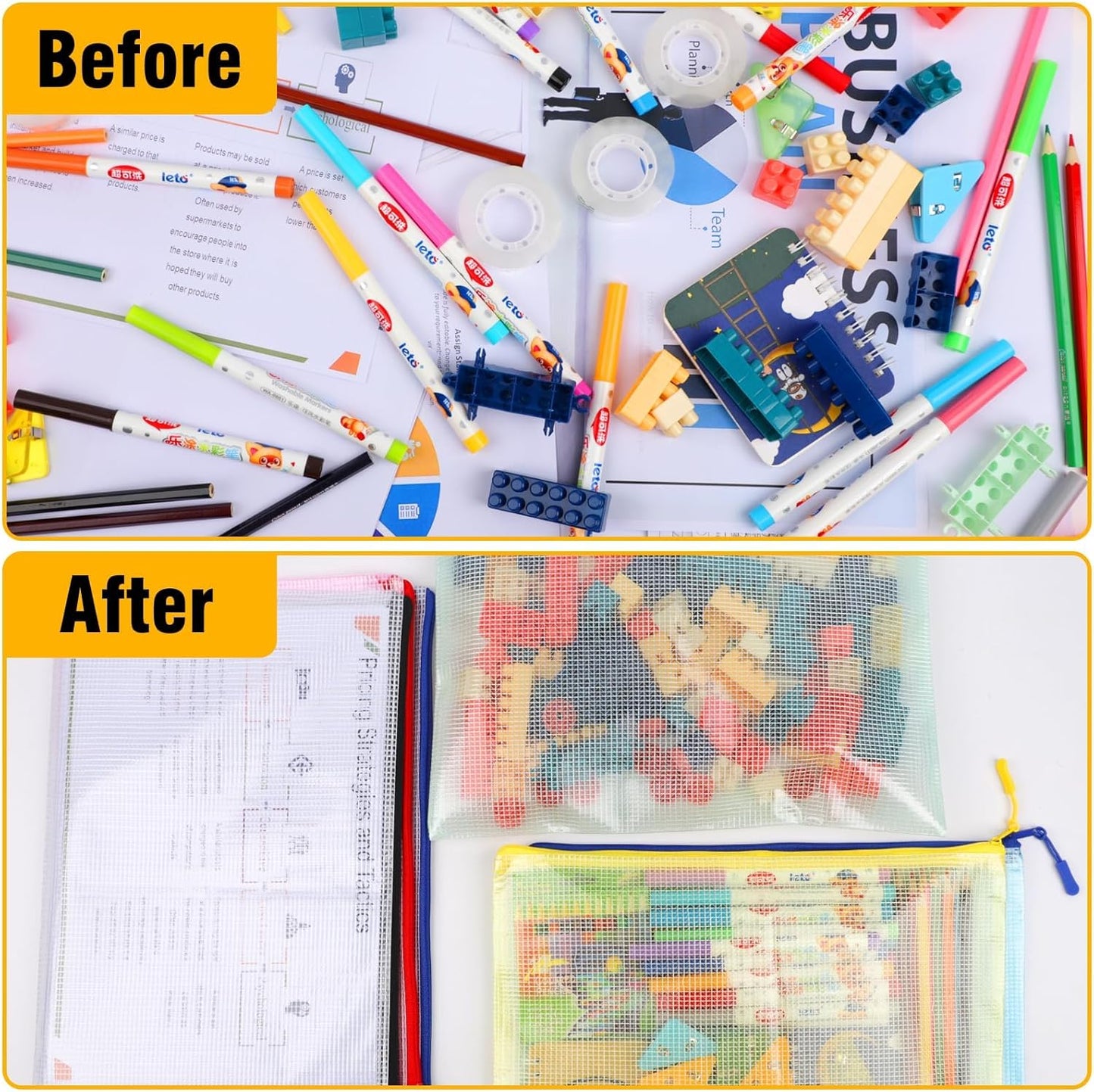 60pcs Large A4 Mesh Zipper Pouch File Bags YOPCDJ Reusable Zippered Pouches for Organizing Classroom, Board Game Storage, Puzzle Bags