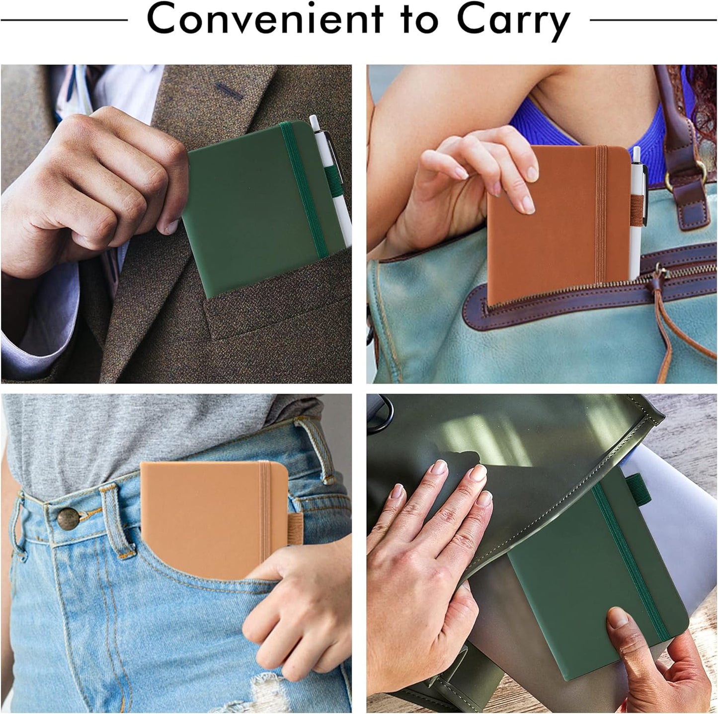 feela Pocket Notebook Journals, Mini Cute Small Hardcover College Ruled Notepad Office School Supplies, with 3 Black Pens, 3.5”x 5.5”, 3 Pack, A6, Vintage Colors