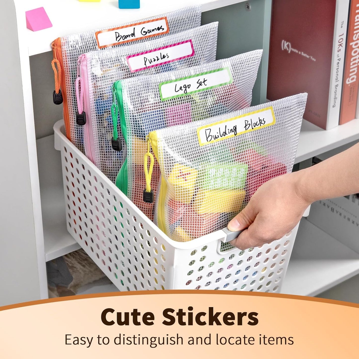 Umriox Mesh Zipper Pouch Bags, A3+A4+A5, (6 colors, 18 Packs), Clear Zipper Pouches, Waterproof Zipper Pouches for Office Supplies Cosmetics Travel Storage