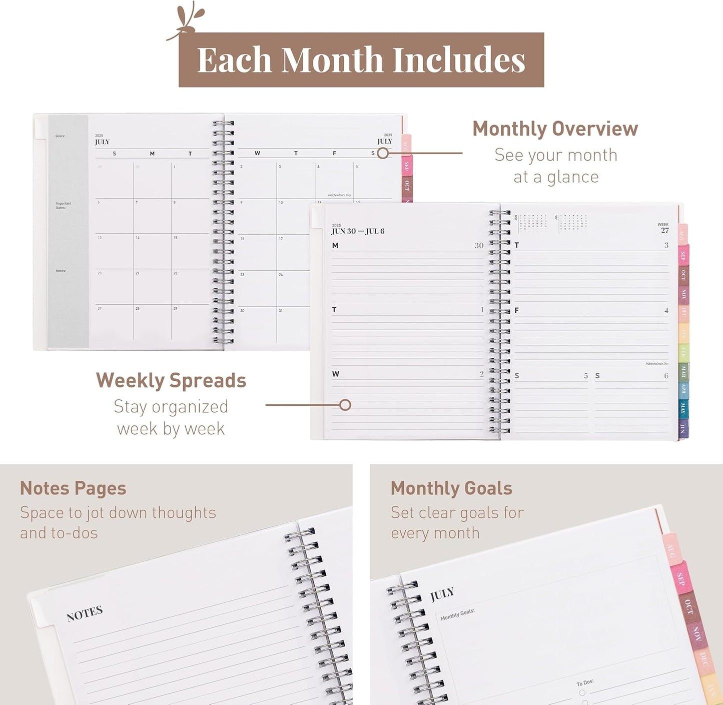 Rileys Academic Planner 2025-2026, Daily, Weekly & Monthly Planner, July 2025 - June 2026, Student Notes Pages, Twin-Wire Binding, Weekly Agenda for School & Work (8 x 6-Inches, Black)