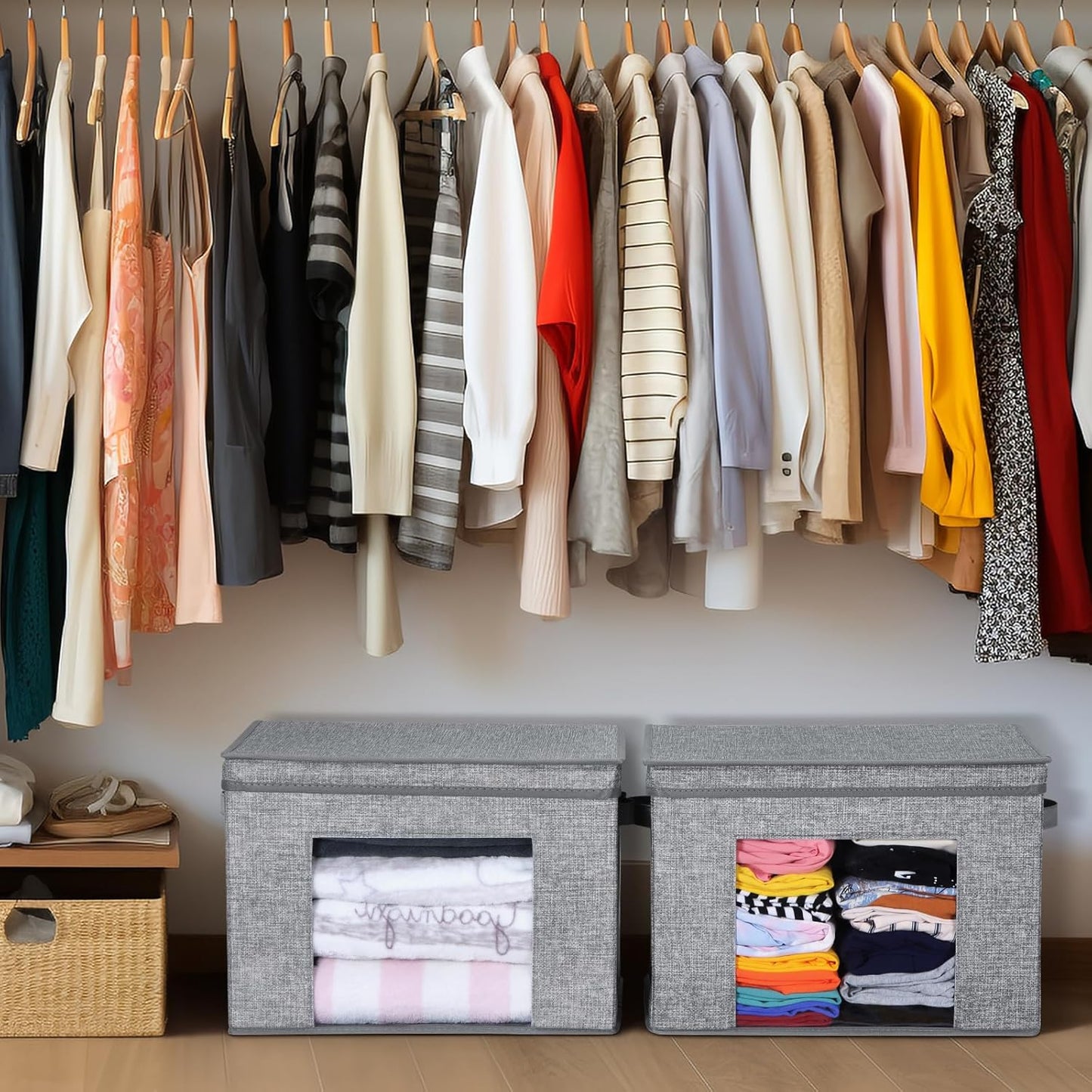 Univivi Fabric Foldable Storage Boxes Large Storage Bins with Lids [4-Pack] Collapsible Storage Cubes, Closet Organizers and Storage Cubes for Home, Bedroom, Closet (Grey, 17“ x 12” x 12")