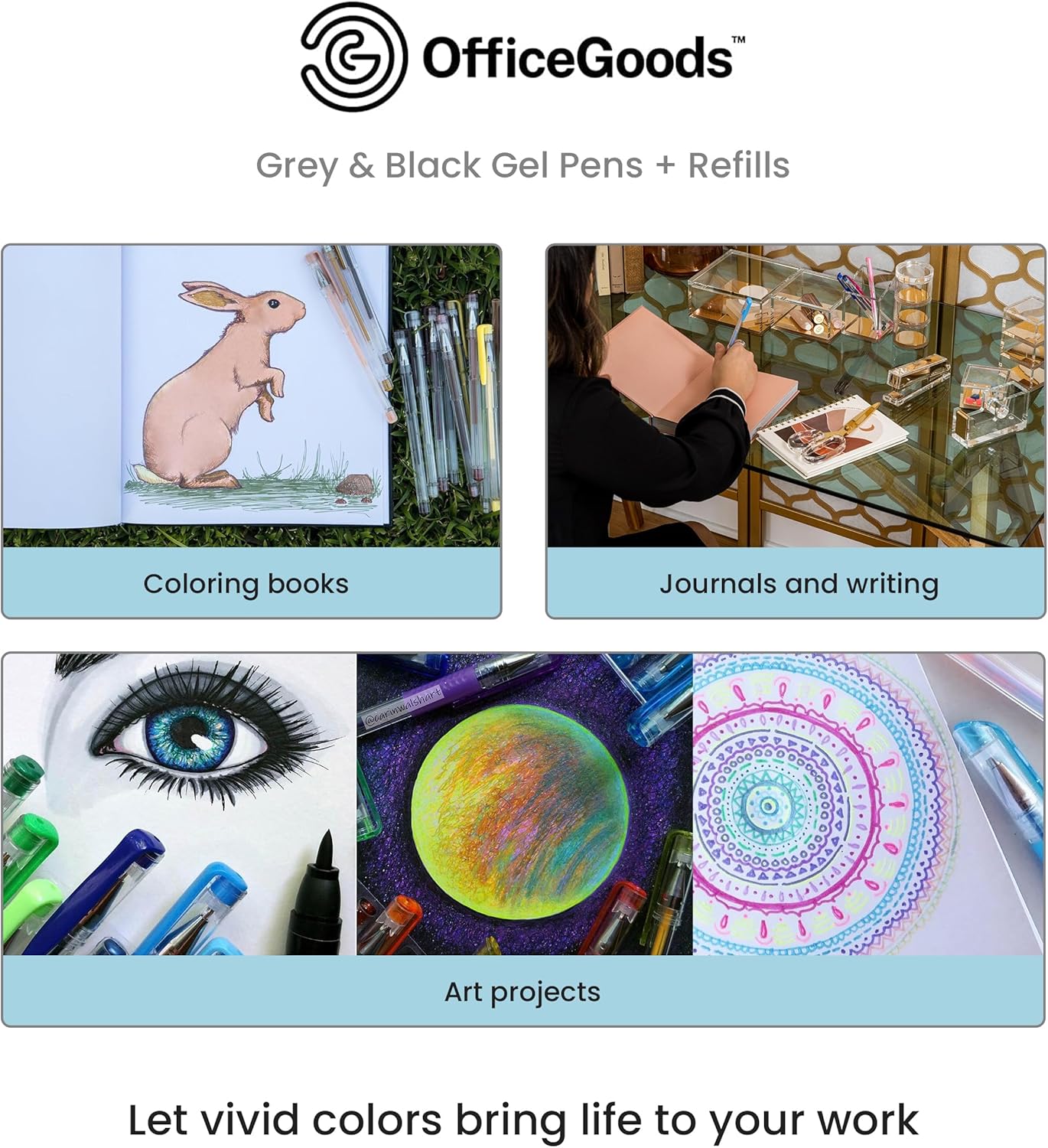 OfficeGoods Pink Purple Gel Pens with Refills – Pastel Adult Coloring Art – Medium 0.8-1.0mm Tips – Non-Toxic Gel Pens Set – Quick Dry Smudge-Free 24 Pack Colors