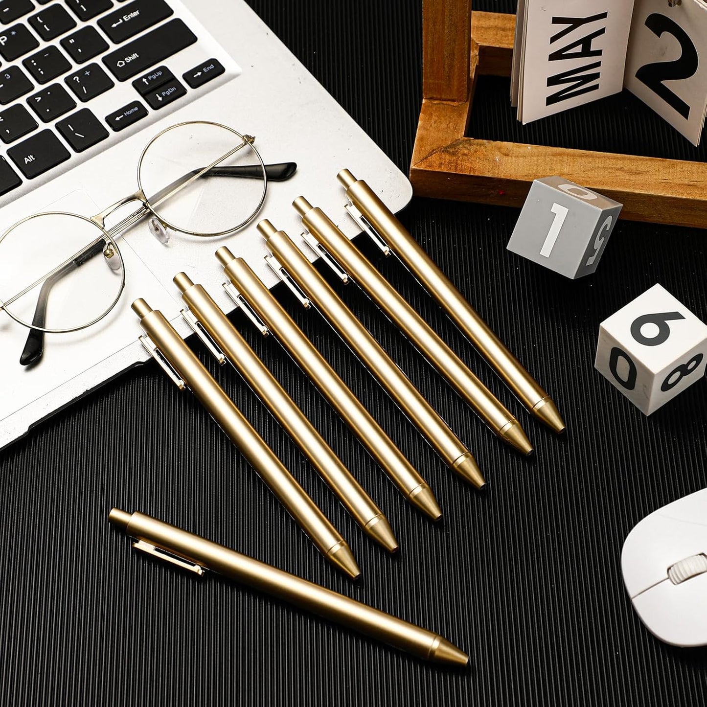 50 Pcs Gold Metallic Slim Ballpoint Pens Bulk Retractable Black Ink Medium Point (0.5mm) Smooth Writing Pens for Wedding Bridal Shower Business Office Students Teachers (Classic Style)