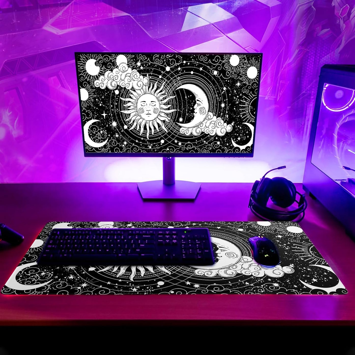 Magic Astrology Extended Big Mouse Pad Large, Gaming Mouse Pad Desk Pad,27.6x11.8 Inch Long Computer Keyboard Mouse Mat Black Mousepad with 3mm Non-Slip Base and Stitched Edge for Gaming and Office