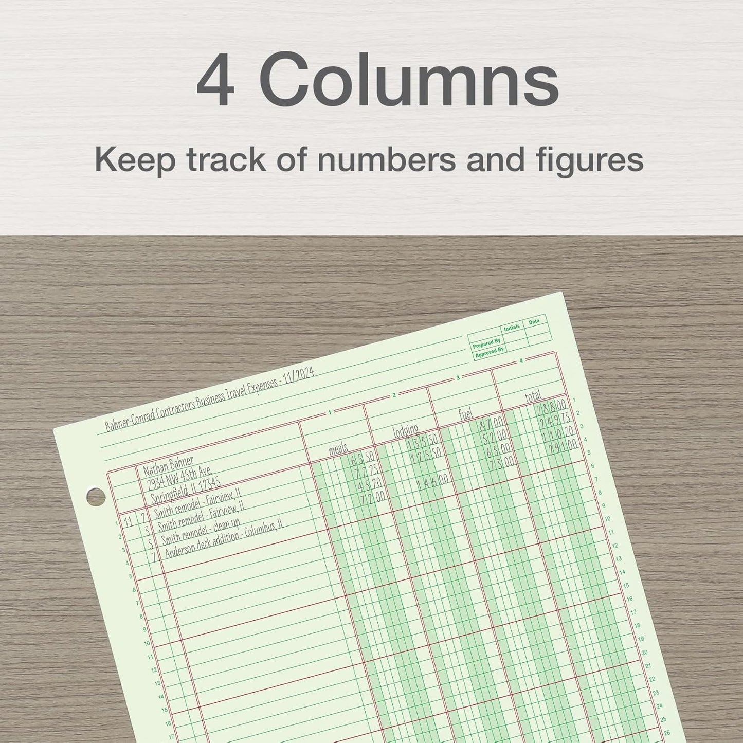 Adams Columnar Analysis Pad, 4 Column Ledger, 8.5" x 11", 100 Pages (50 Sheets), Green, 3 Hole Punch, for Accounting, Bookkeeping & Data (ACP85114)