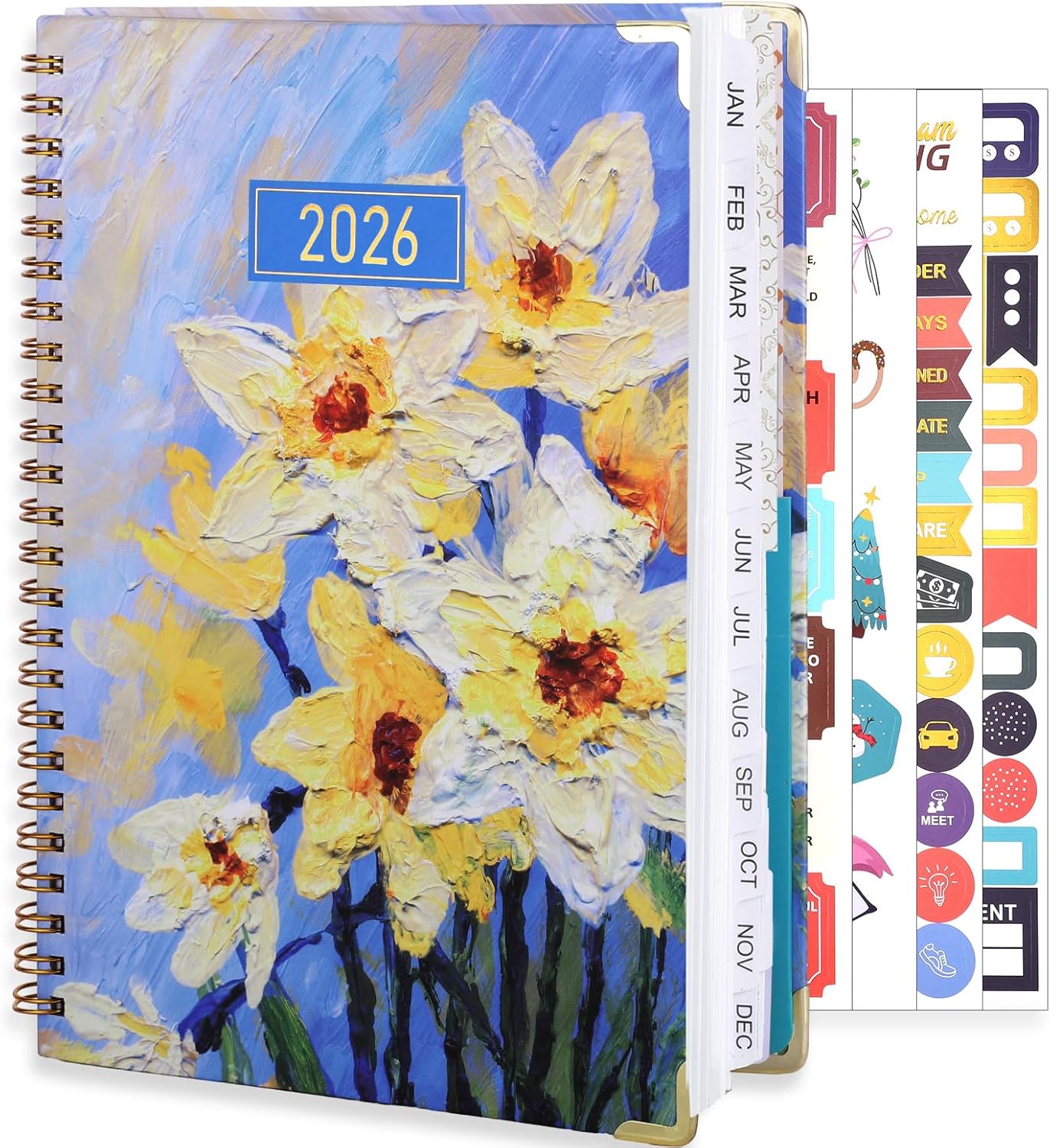 2026 Planner, Weekly and Monthly Planner, January 2026 - December 2026, Calendar Planner A5 (6.5" x 8.5") with Tabs, Inner Pocket for Home School Office Supplies, Yellow Flower