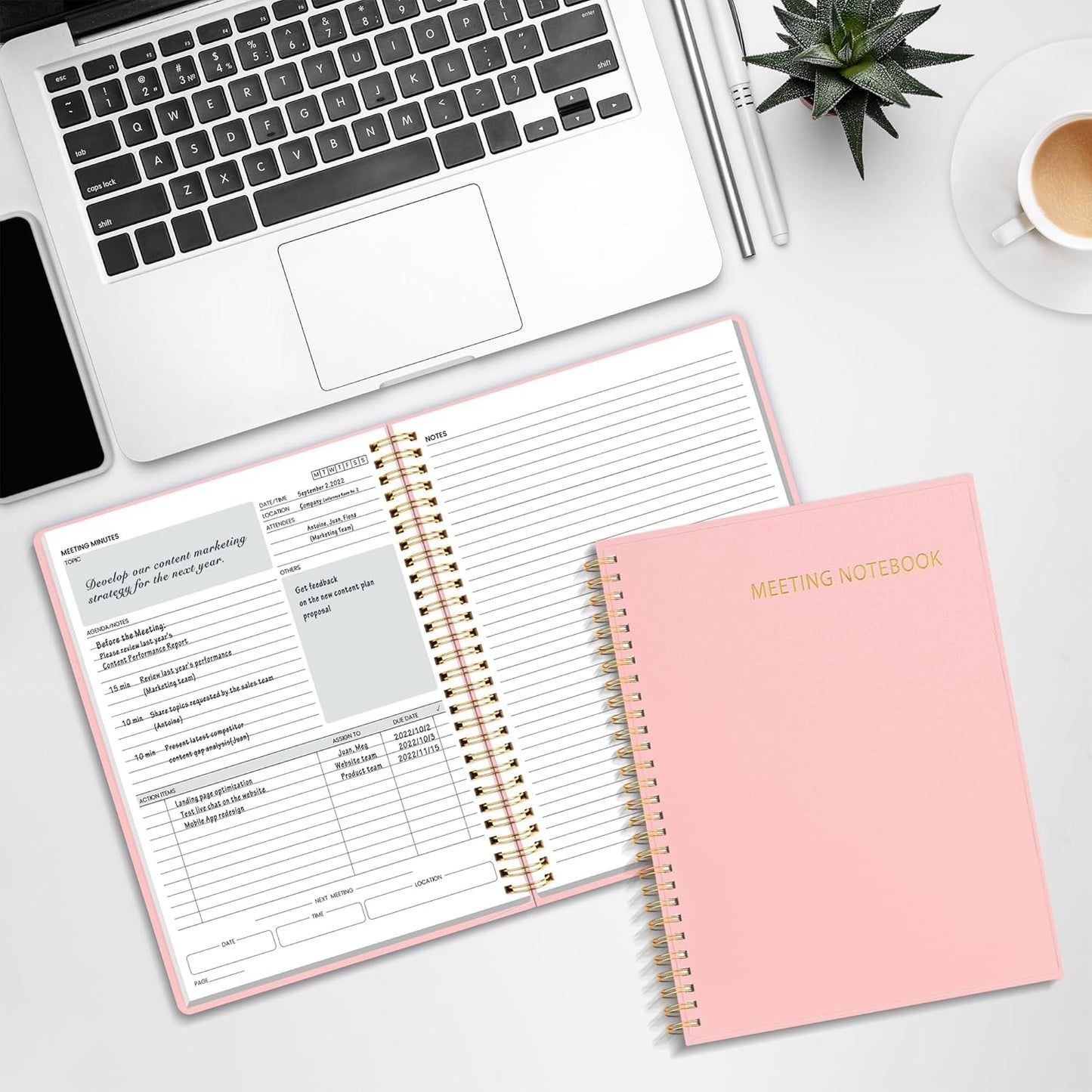 SUNEE Half Meeting Half Note - 7.5"x10" Professional Notebooks for Work - 160 Pages, B5 Size Project Planner, Spiral Meeting Agenda/Minutes Organizer for Women Men, Note Taking, Office & Business