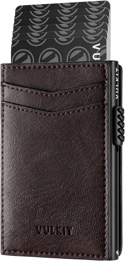 VULKIT Men's Slim Wallet Pop Up Card Holder RFID Blocking Metal Wallet Minimalist Design Holds Up to 11 Cards