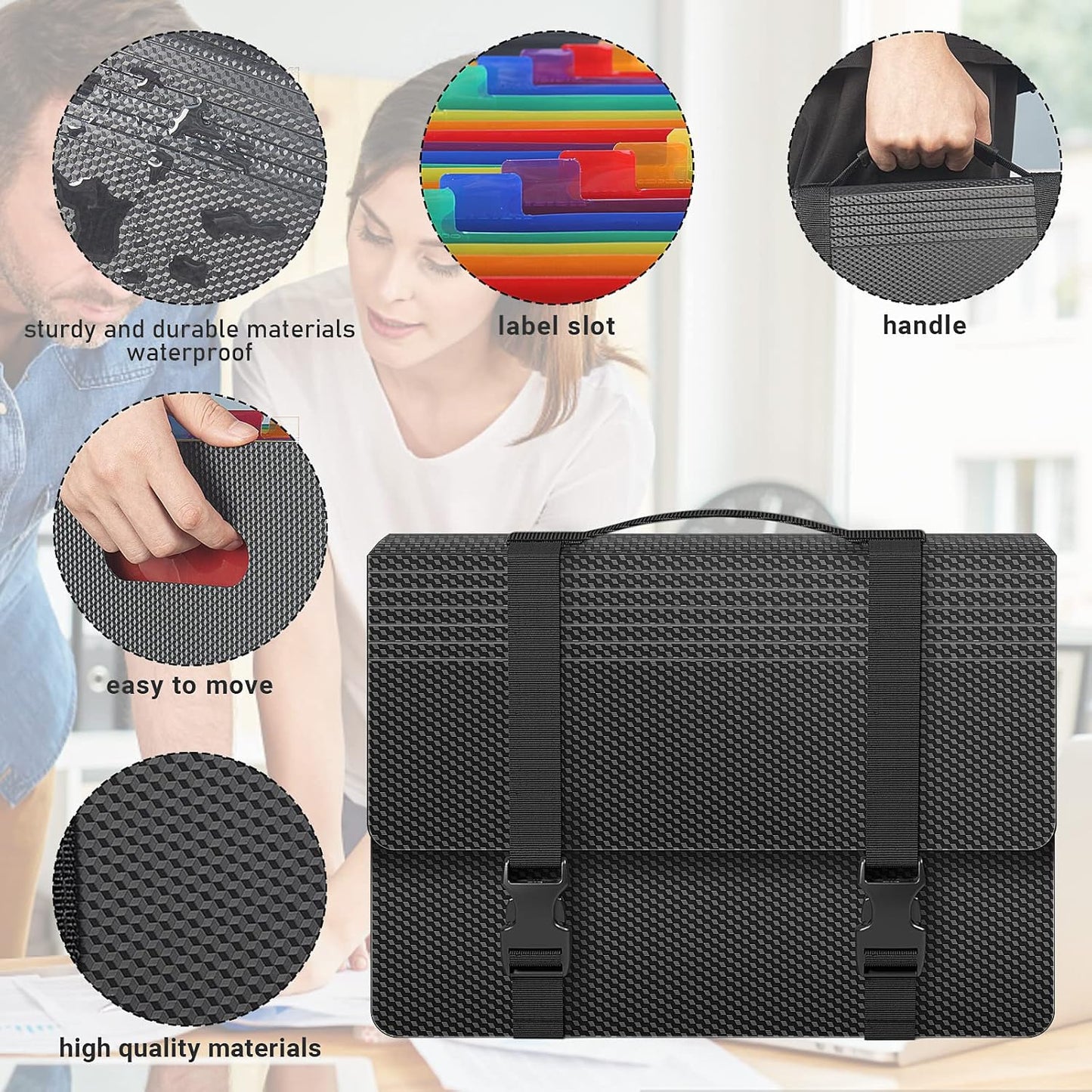 Expanding File Folders with Handle,Accordion File Organizer,12 Pockets Accordian Folders Expandable Filing Box,Portable Files Box for Documents Receipt Bill,A4/Letter Size,Diamond