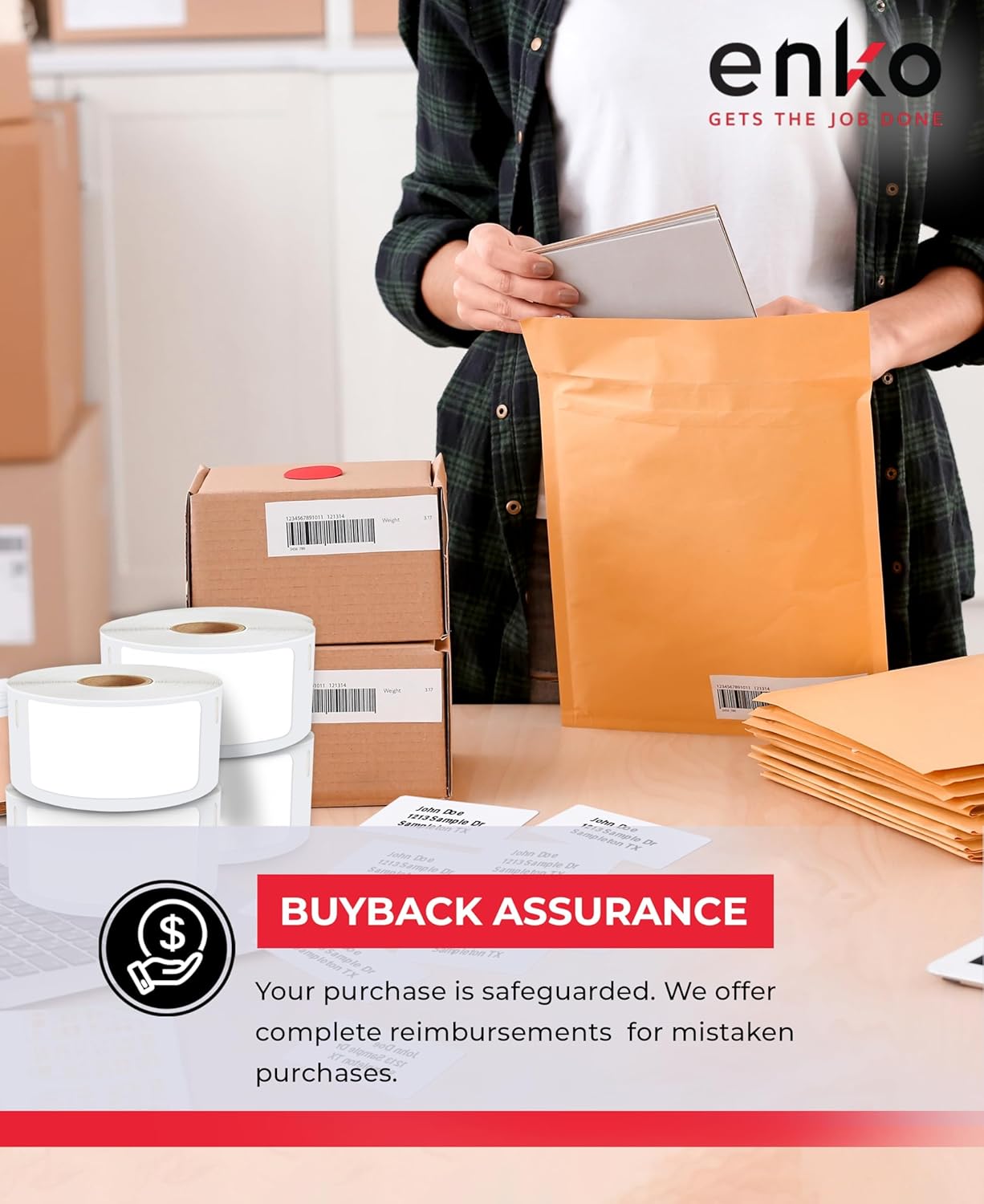 enKo Compatible for Dymo 30336 Labels (1 x 2-1/8 inches) - 6 Rolls, 3,000 Labels for Dymo LabelWriter 450 Turbo Printer and 4XL - Direct Thermal Address, Shipping and Barcode