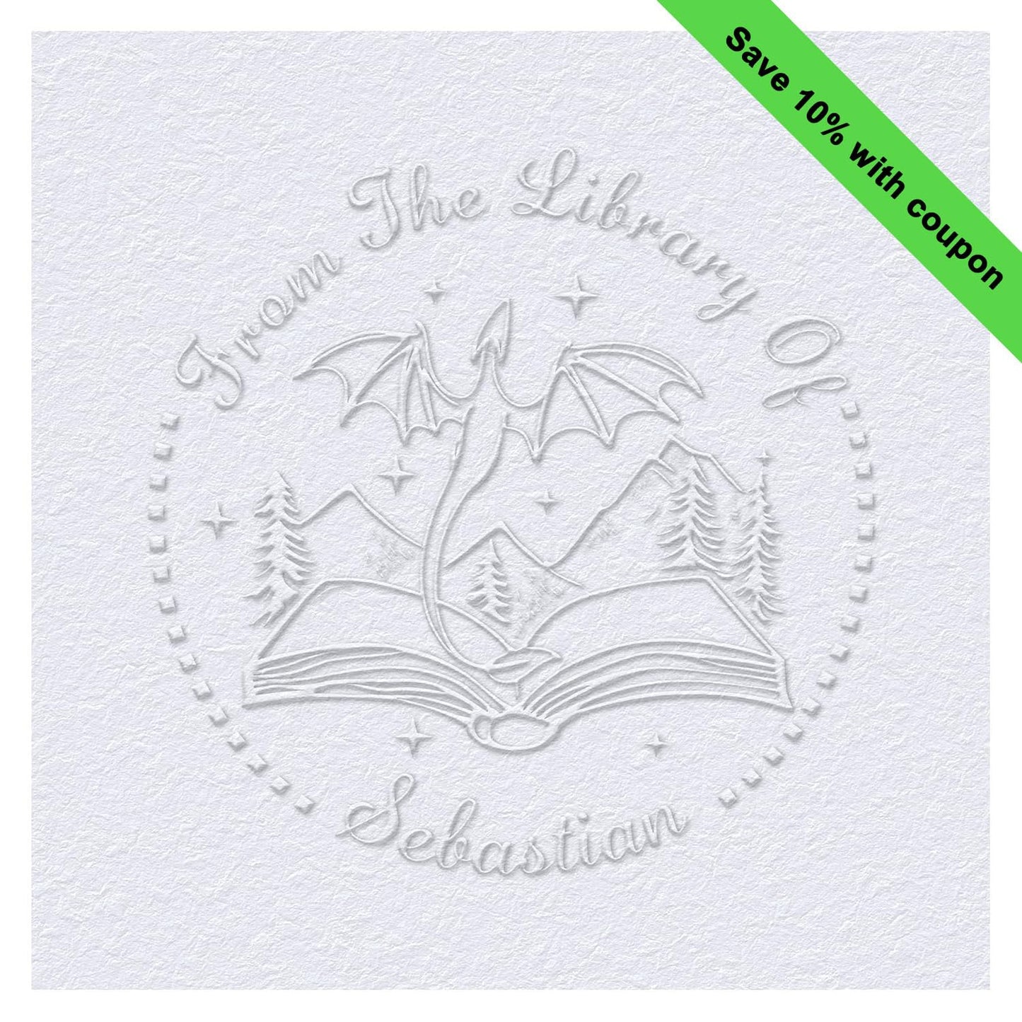 Custom Book Embosser Personalized Dragon Stamp with Your Name or Design | from the Library of | Ex Libris | Personalized Book Lover Gifts for Women | Daughter | Teacher | Wedding (Dragon Theme - 01)