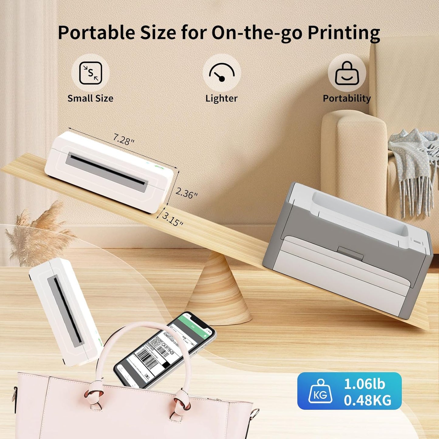 Bluetooth Thermal Shipping Label Printer, 4X6 Inkless Label Machine for iOS, Android, Laptop, Wireless Printer for Small Business, Compatible with Amazon, UPS, Shopify, White