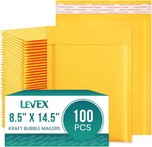 Levex - #3 8.5" x 14.5" [100 Pack) Kraft Bubble Mailers, Padded Envelope Mailers, Packing Envelope & Mailing Bags for Shipping