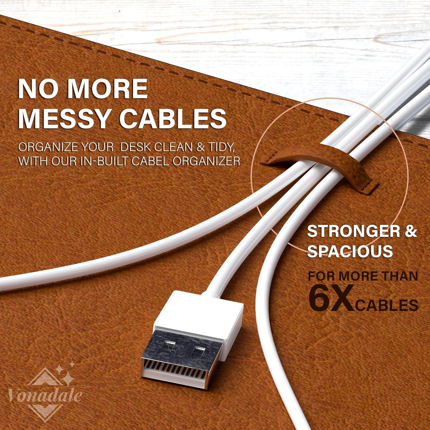 Leather Desk Pad Mat Cable Organizer, Office Desk Protection, Large Mouse Pad, Non-Slip PU Leather Desk Blotter, Computer Mats for Desktop, Waterproof (Whisky Brown, 35.0" x 16.9")