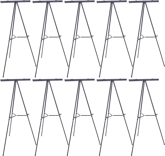 U.S. Art Supply 66" High Boardroom Black Aluminum Flip Chart Easel & Presentation Stand (10 Pack) - Adjustable Floor/Tabletop, Portable Tripod, Holds 25 lbs., for Chart Paper, Poster Boards, & Pads