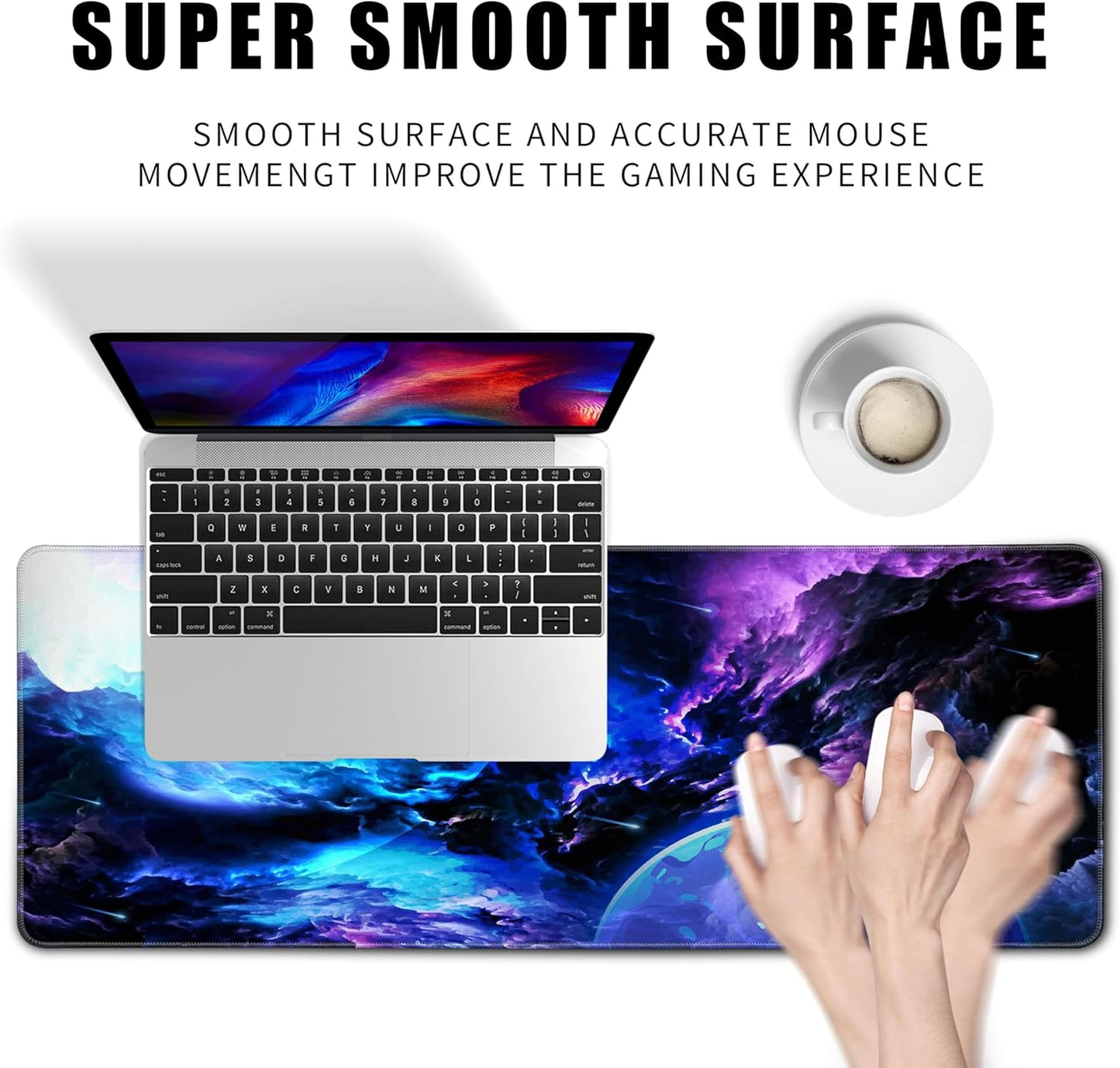 XL Gaming Mouse Pad Desk Pad Galaxy Print Extended Big Mouse Pad Large,31.5x11.8in Long Computer Keyboard Mousepad Mouse Mat with 3mm Non-Slip Base and Stitched Edge for Home Office Work