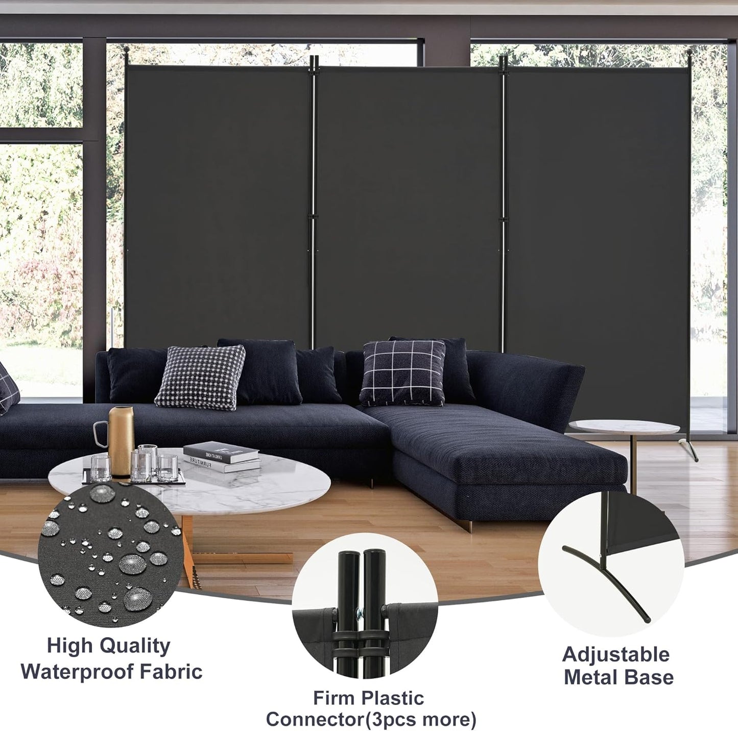 Spurgehom 3 Panel Room Divider Folding Partition Privacy Screens, Freestanding Fabric Room Panel Portable Room Partition Wall Dividers for Home Office Restaurant, 102" W X 71" H (Black)