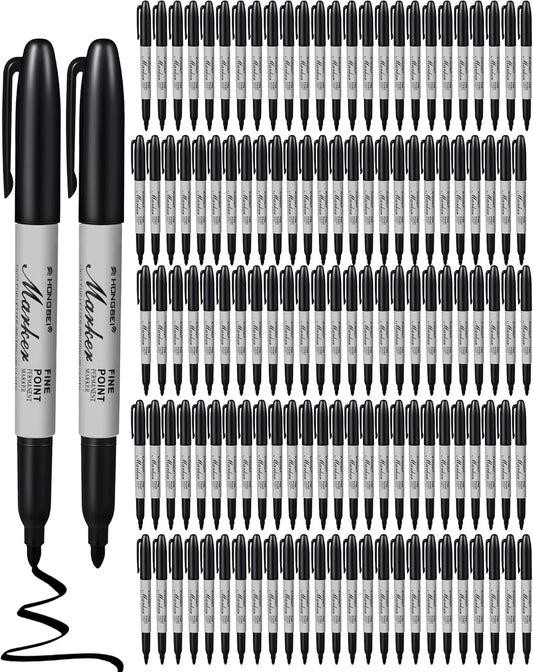 Thenshop 100 Pack Permanent Markers Bulk Black Permanent Marker Set Fine Point Pens Work on Wood, Metal, Stone, Glass