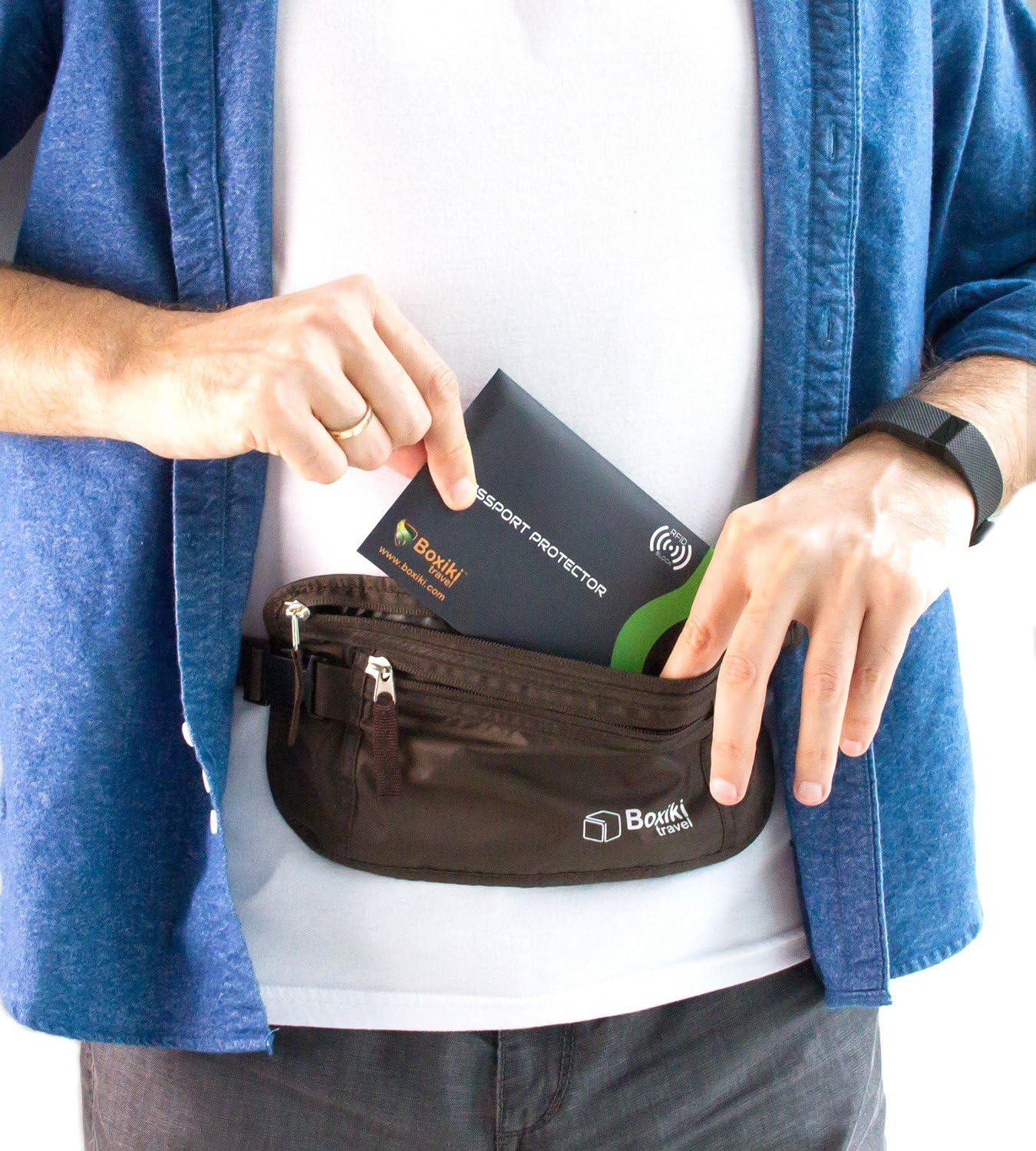 Boxiki Travel RFID Blocking Sleeves, Set with Color Coding, Navy Blue, Unisex Wallet, Protects Credit Cards and Passports