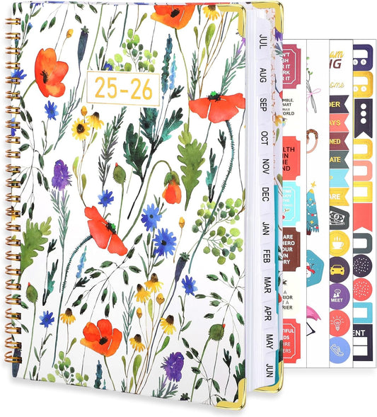 2025-2026 Academic Planner, A5 (6.5" x 8.5") Weekly and Monthly Planner, July 2025 - June 2026, Calendar Planner with Tabs, Inner Pocket for Home School Office Supplies, Red Flower