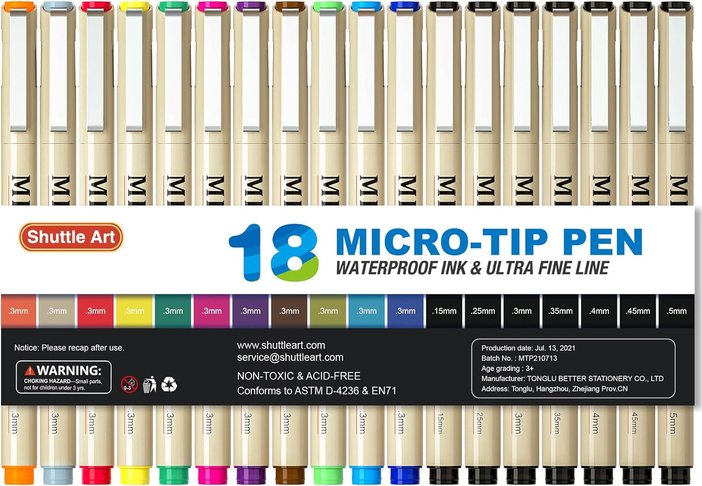 Shuttle Art 18-Pack Micro-line Pens - 11 Waterproof Archival Ink Colors in 0.3MM Felt Tip & 7 Blacks in 0.15-0.5MM For Journaling, Illustrating & Drawing