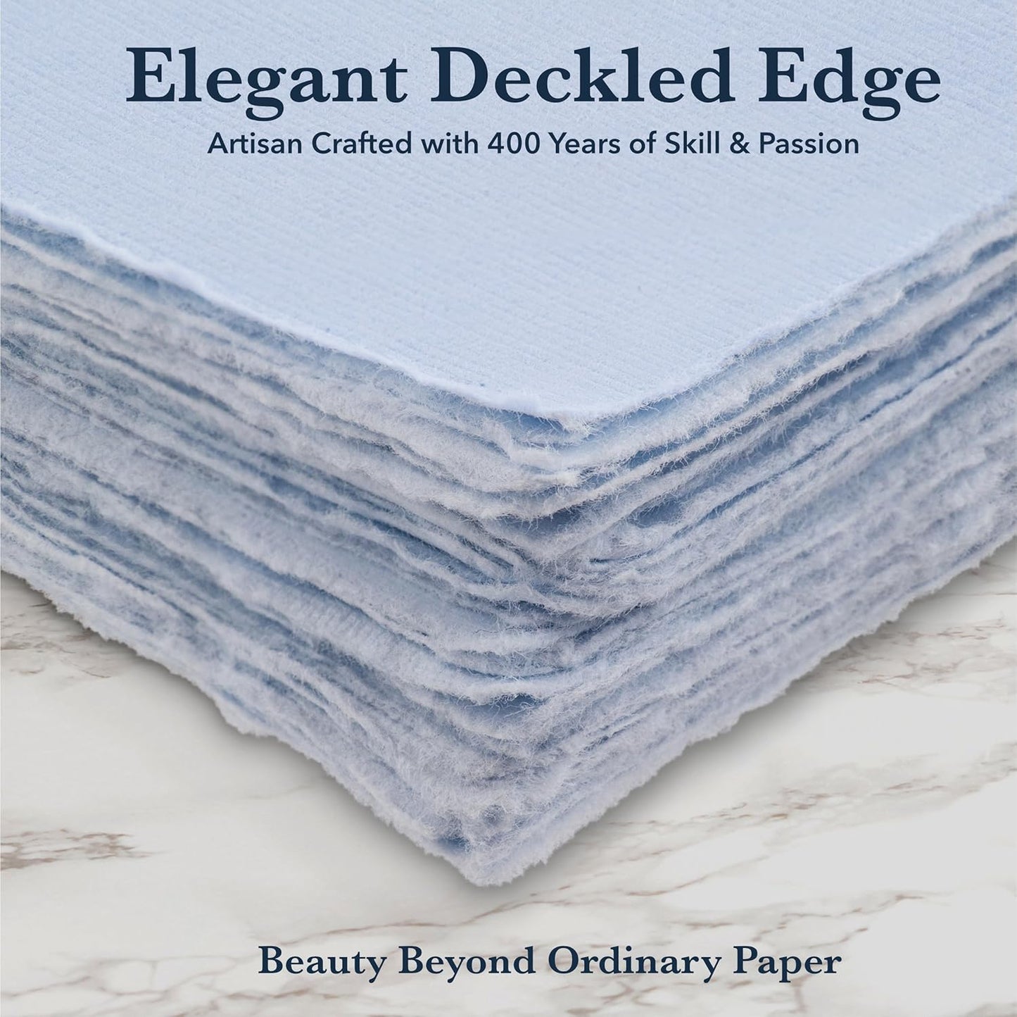 Wanderings A5 Handmade Deckled Edge Cotton Paper - Cold Pressed Texture - Paint, Watercolor, Writing, Printer - Cards, Invitations, Menus, Arts and Crafts. 50 Pack Blue150gsm - 5.8" x 8.3"