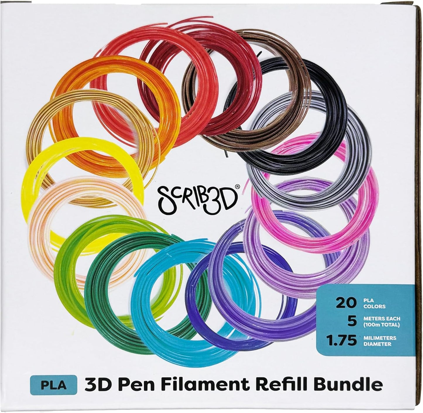 SCRIB3D P1 3D Printing Pen with 3 Starter Colors and PLA Refill Pack with 20 Assorted Colors