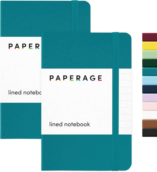 PAPERAGE Lined Pocket Journal Notebook, 1 Pack, (Turquoise), 160 Pages, Small, 3.6 inches x 5.6 inches - 100 GSM Thick Paper, Hardcover
