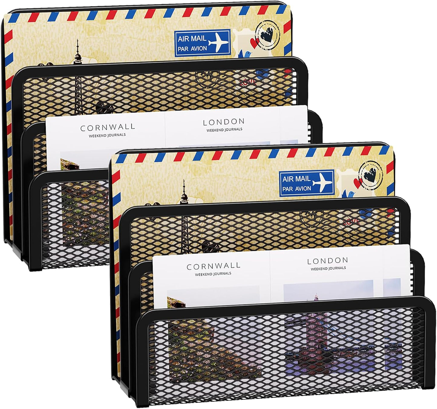 Marbrasse Mail Organizer for Desk, 3-Slot Mesh Metal Mail Holder countertop, Letter Holder, Office Desktop Envelope and Document Storage Rack (2P)