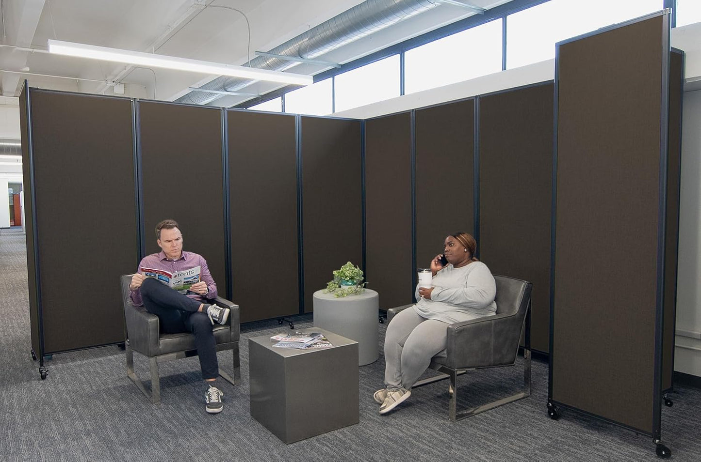 Versare Room Divider 360 Portable Wall Partition | Folding Panels | Large Freestanding Divider | Locking Wheels | Temporary Room Separator | 25' x 7'6'', Mocha