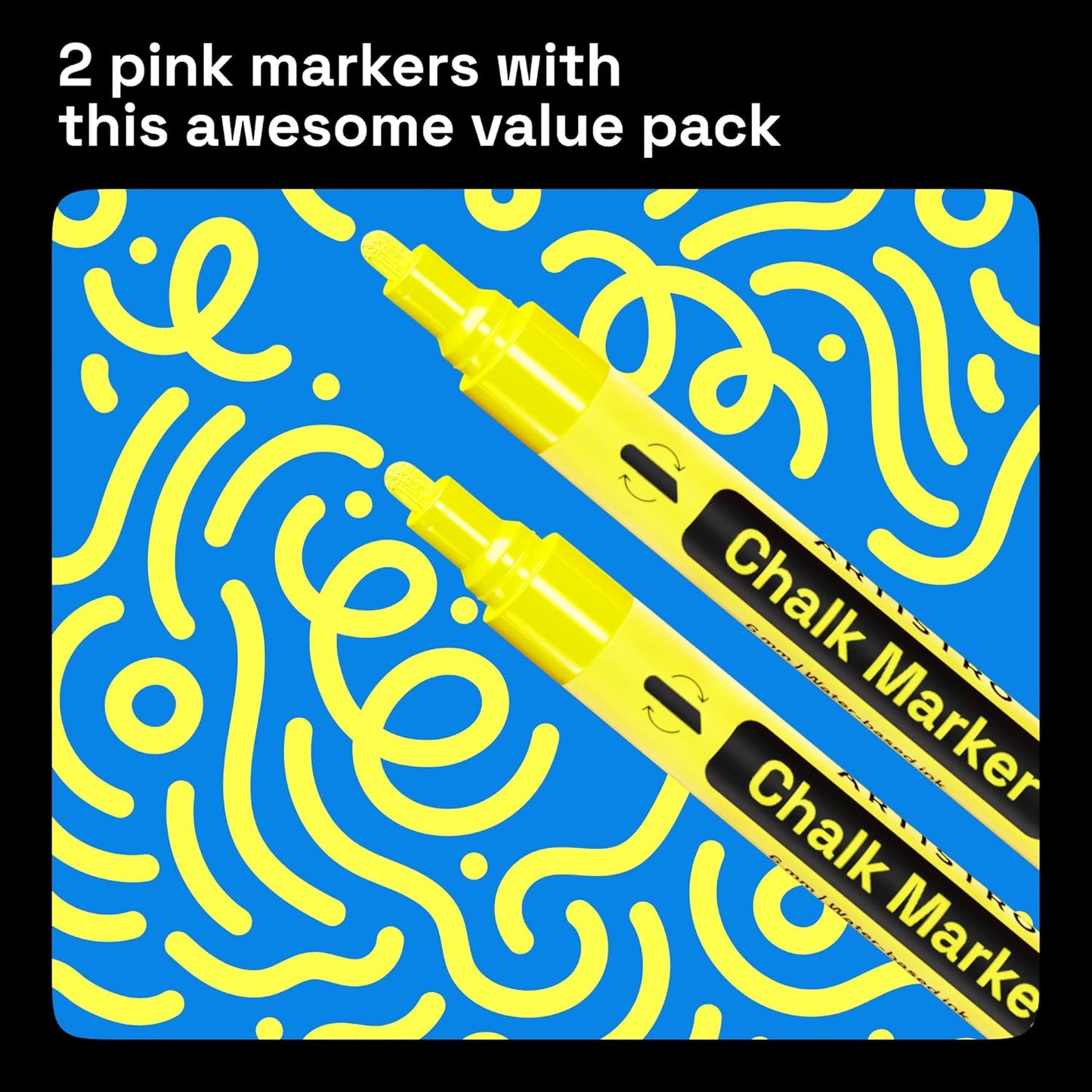 ARTISTRO 2 Yellow Liquid Chalk Markers - Erasable Chalk Pens with 6mm Reversible Tip for Blackboard, Chalkboard, Car Window, Glass - Ideal for China Markers, Restaurants & Bistro