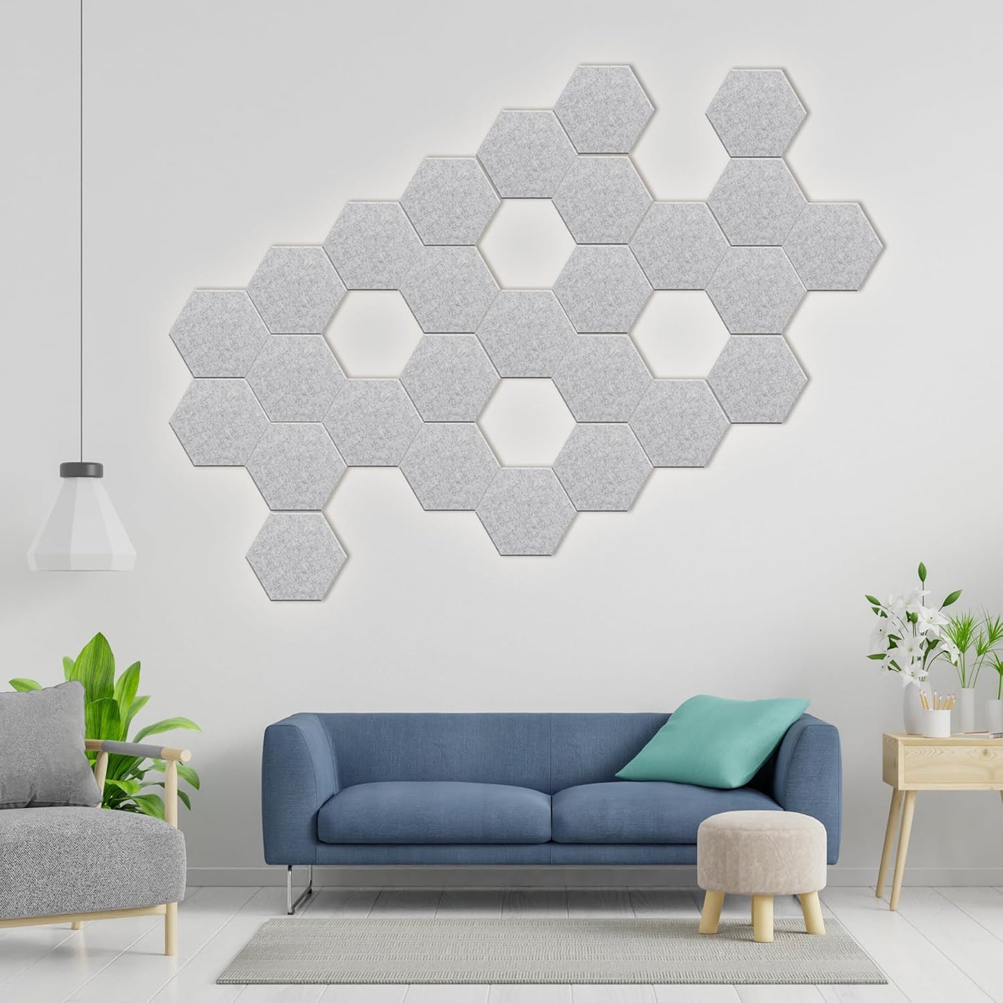 Hexagonal Acoustic Panels-12 Pack High-Density Sound Absorbing Panels 12"X10"X0.4" for Enhanced Noise Reduction, DIY Design, Idea for Studios, Offices, and Home Theaters(Silver Gray)