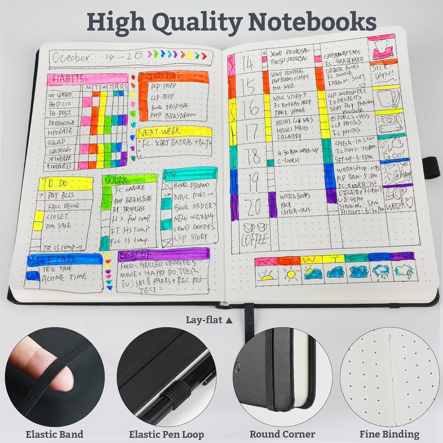 Hardcover Lined Bullet Dotted Journal Notebook, A5 140 192 Pages 100 120Gsm Paper College ruled for School,Work,Travel,and Daily Planning，5.7''*8.3'' (1, Burgundy, A5 Dotted)