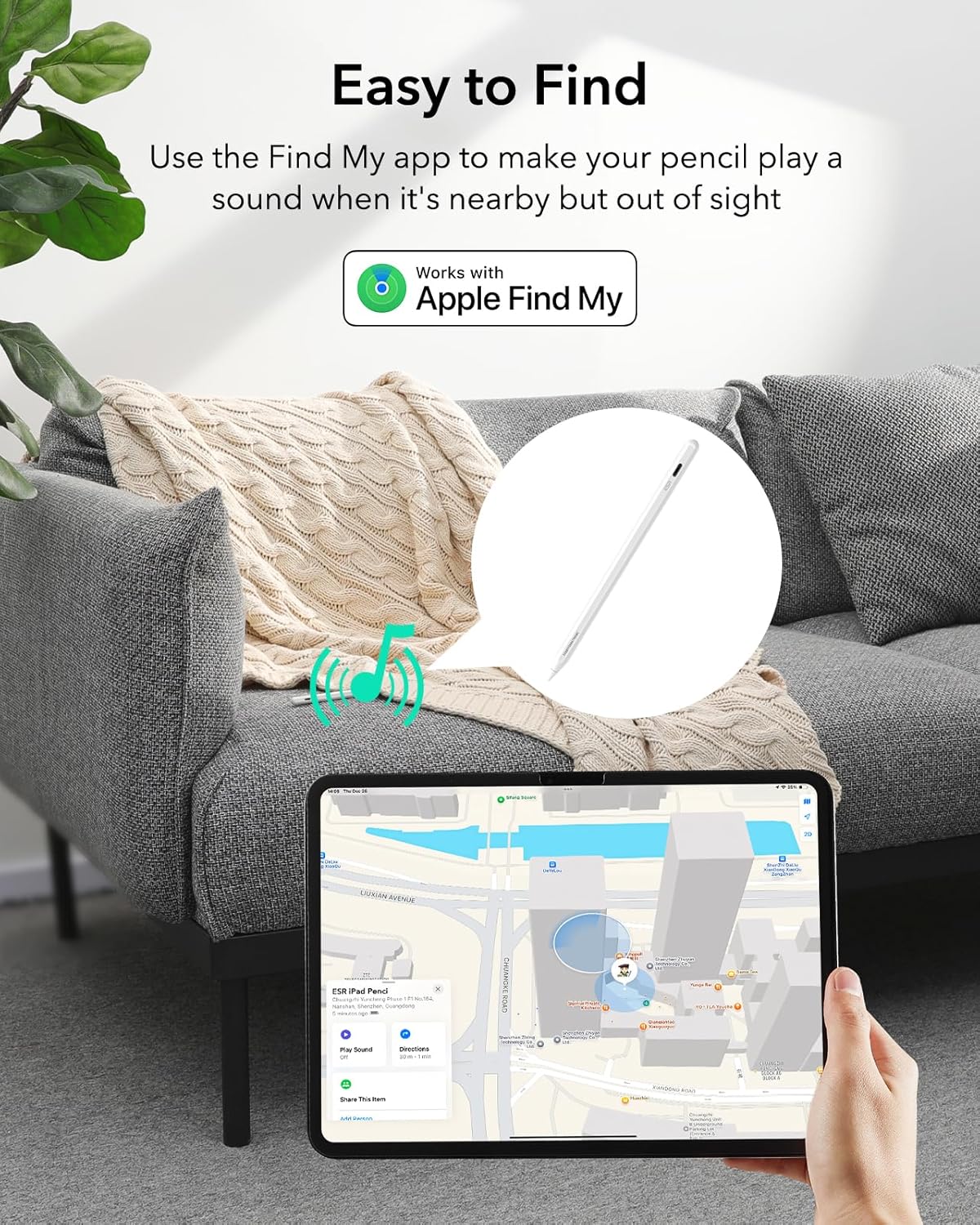 ESR Geo Digital iPad Pencil Findmy Compatible with Apple iPad 2018-2025,with Easy Shortcuts for Apple iPad A16/10/9/8 & Air 13/11 & Pro 12.9/13/11 & Mini 7/6/5,White(No Wireless Charging)