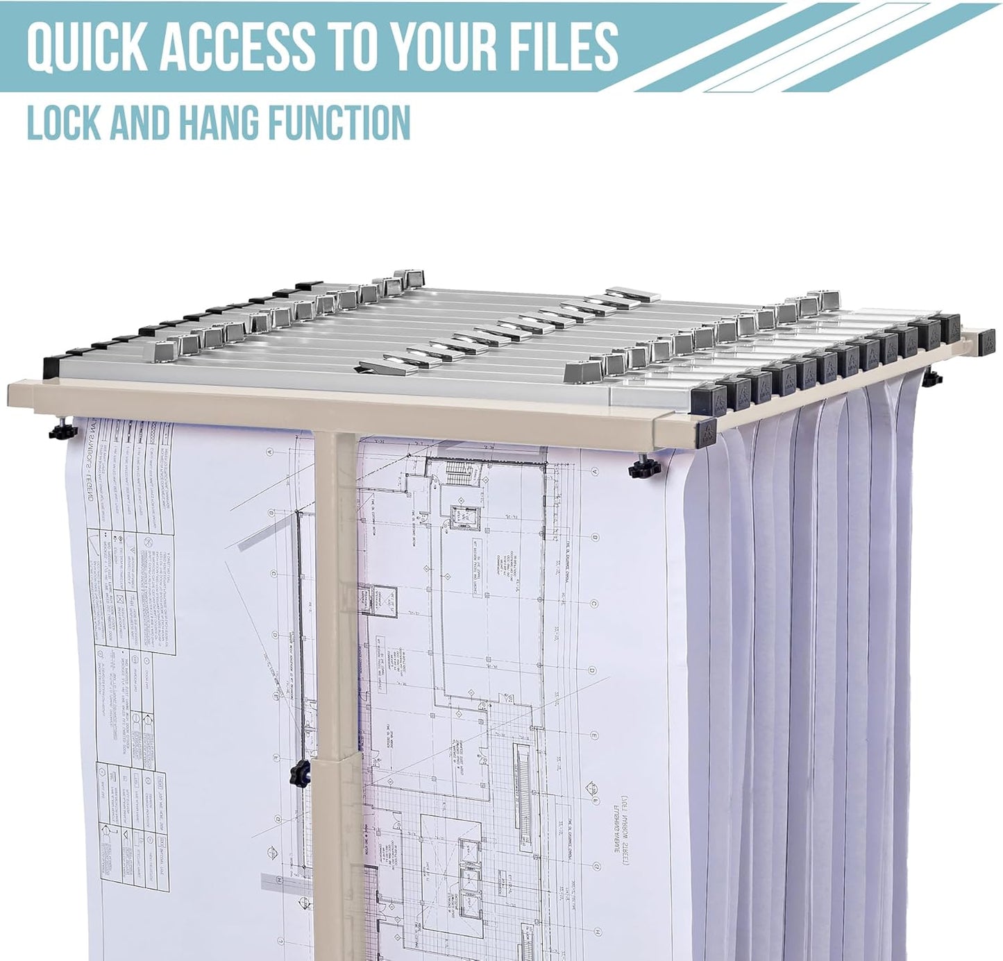 Adir Blueprint Rack and Clamps - 12 Pack of Blueprint Clamp and Mobile Blueprint Rack, Heavy-Duty Large Document Storage Solution for Blueprints, Posters, Maps, & Construction Plans