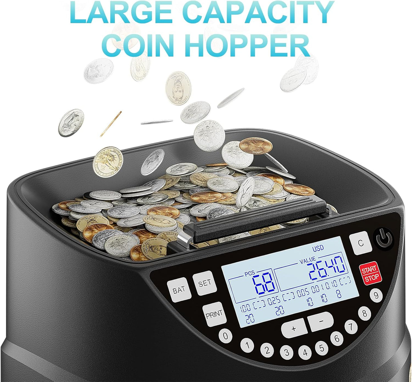 Aneken Coin Counter and Sorter with TFT Display - Accurate Sorting Machine for 5 Denominations, Smooth Operation at Up to 300 Coins Per Minute, Ideal for Efficient Money Management,Black