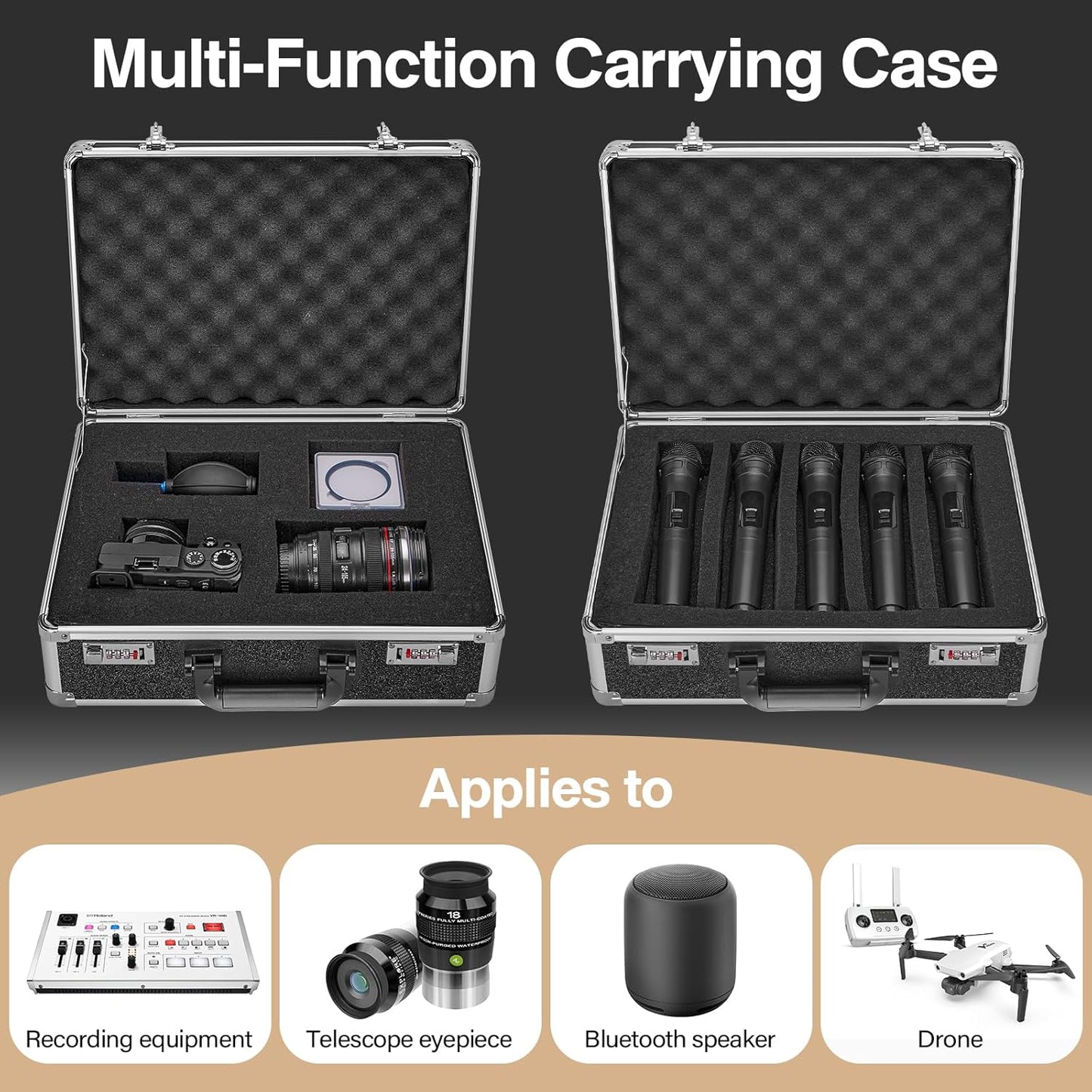 Combination Lock Box - Locking Storage Case with Customizable Foam, 16.9" Portable Lockable Case for Personal Items, Valuables, Documents, Briefcase for Jewelry, Cash, Medications, Black