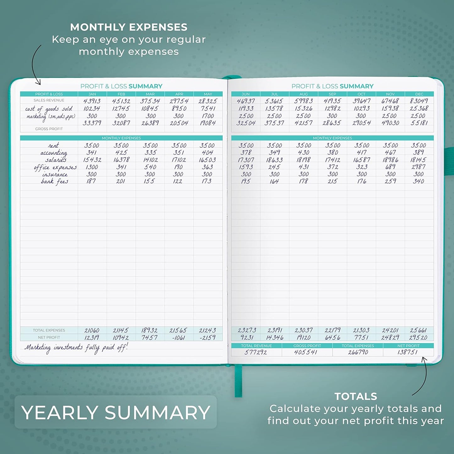 Clever Fox Income & Expense Tracker Large – Accounting & Bookkeeping Ledger Book for Small Business – 2-Year Record Notebook, A4 (Turquoise)