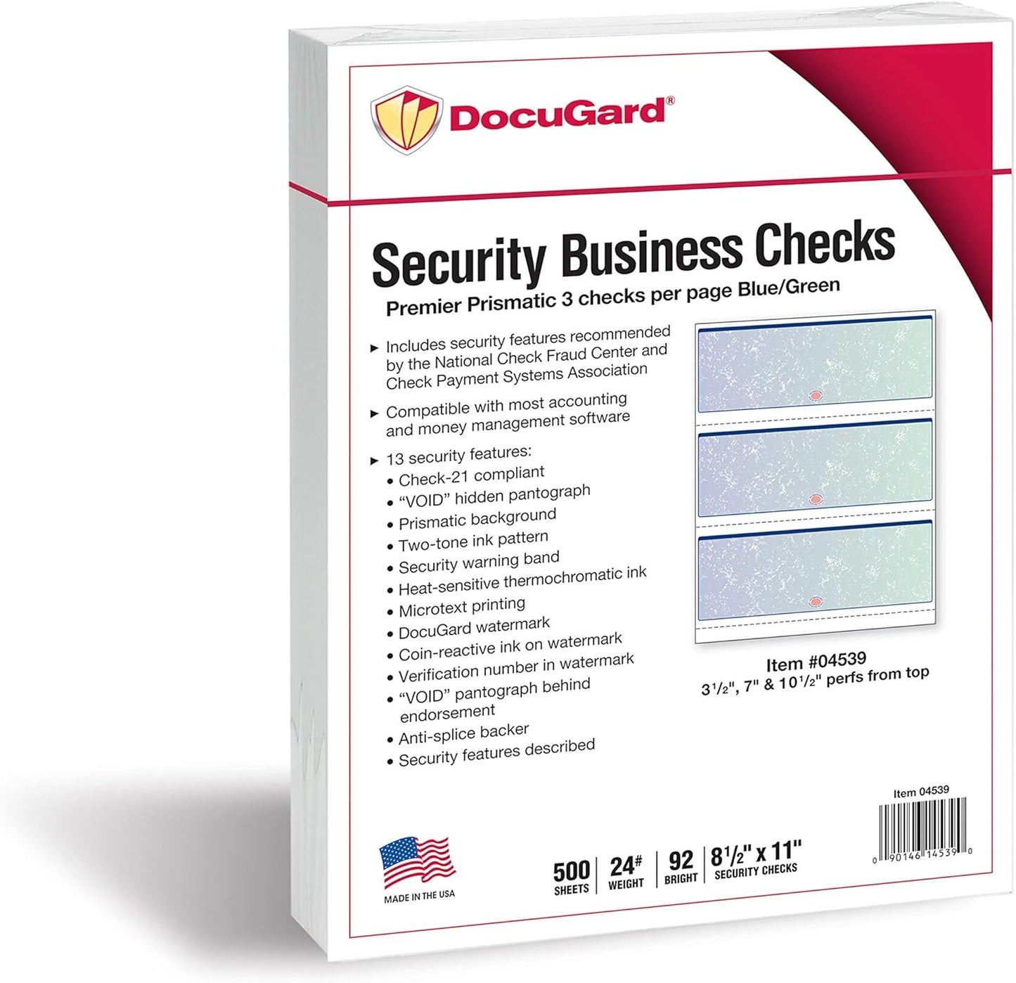 DocuGard Premier Prismatic Check, 13 Features, 8.5 X 11, Blue/Green Prismatic, 500/ream