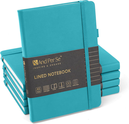 &And Per Se Lined Journal Notebook (5 Packs), 160 Pages, A5 5.7 x 8 inches College Ruled Thick Paper Notebook Journals for Writing, Hardcover Notebooks for Women Men Office School (Cerulean Blue)