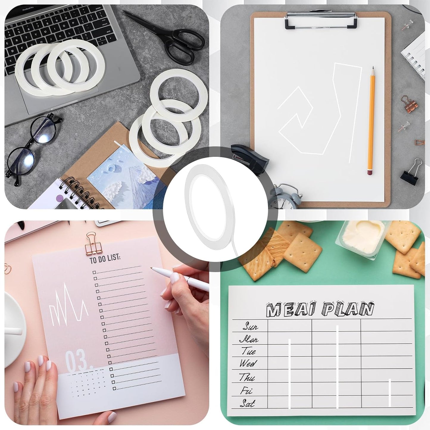 6 Rolls 1/8" Thin Dry Erase Board Tape Whiteboard Graphic Chart Line Grid Marking Tapes Pinstripe Tape Thin Painters Tapes for DIY Art Graphic Chart Marking(216 Feet Per Roll)