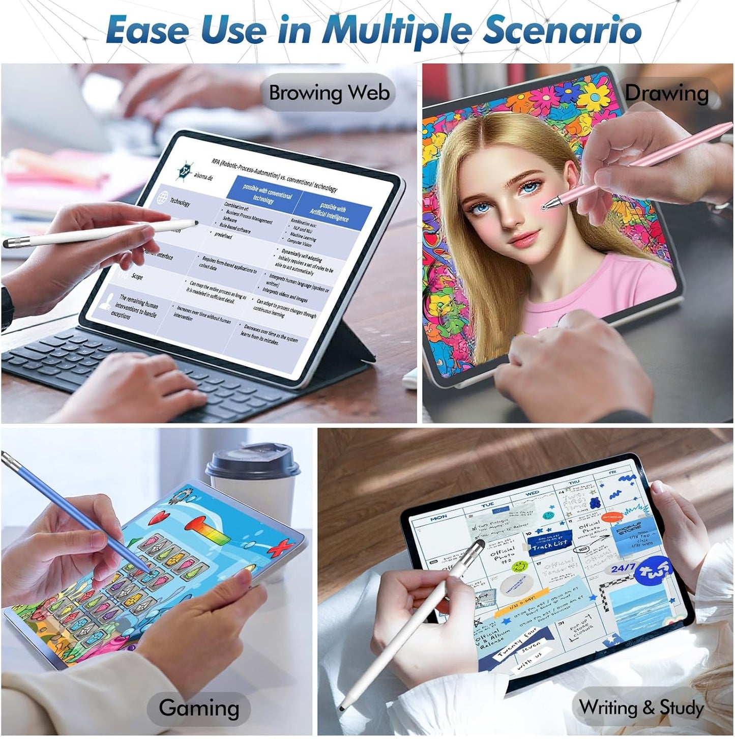 Stylus Pen for Touchscreen, 3-in-1 Rubber Disc Stylus, High Sensitivity and Precision, Universal Stylus Pen Compatible for Ipad,iPhone Android Kindle All Capacitive Tablets