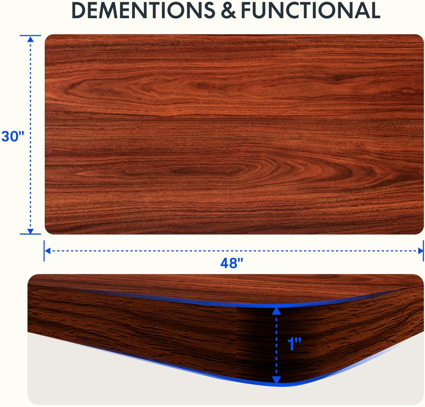 FLEXISPOT EN2 Whole-Piece Standing Desk with Clamp Power Strip, 48 x 30 Electric Stand Up Height Adjustable Desk with Cable Management (Black Frame + 48" MahoganyTop, 2 Packages)