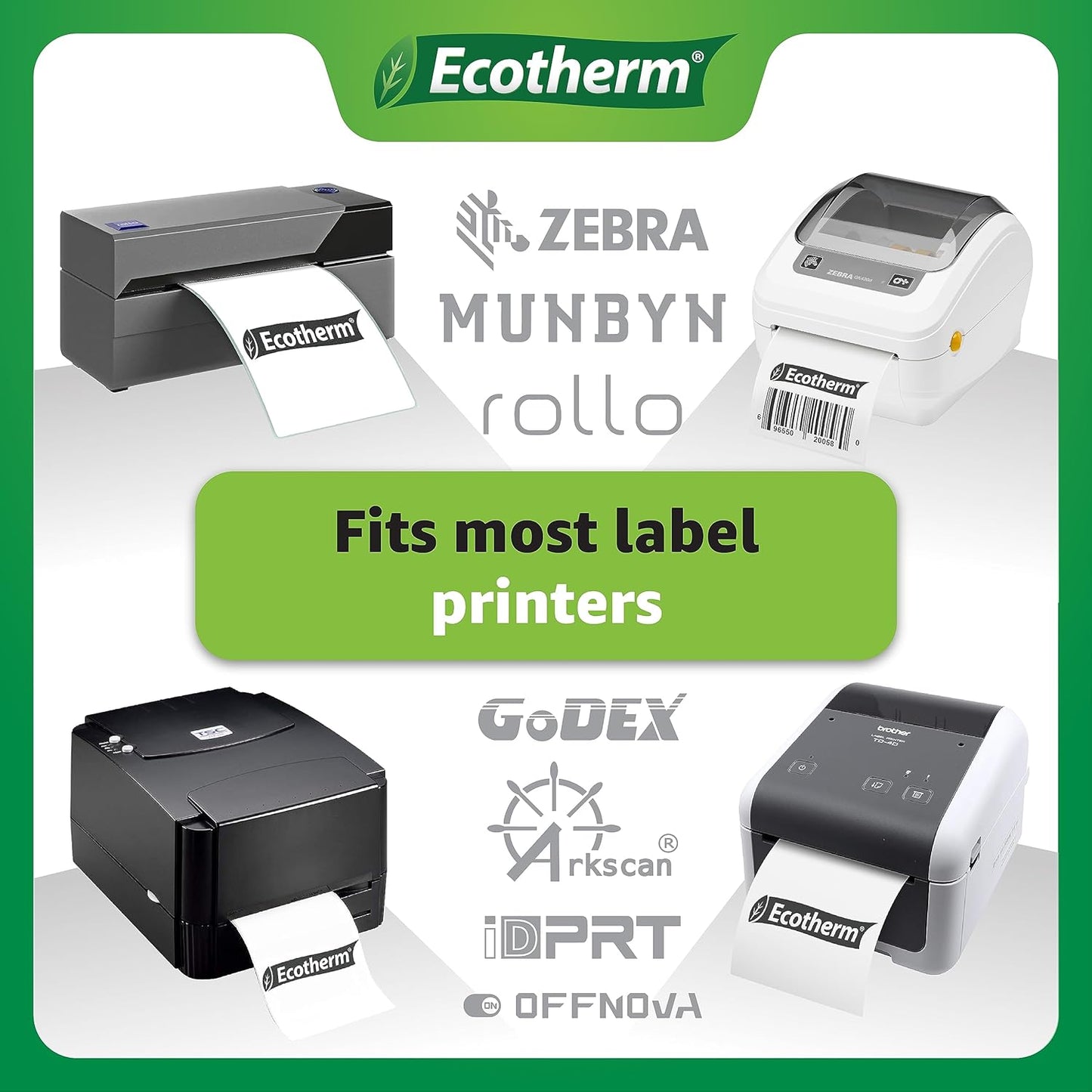 2.25" x .75" Thermal Labels | 4 Rolls | 7120 Labels | fits Zebra, Munbyn, Rollo, Godex, Arkscan, iDPRT, Offnova Thermal Label Printers and More | Blank White Adhesive Stickers by Ecotherm