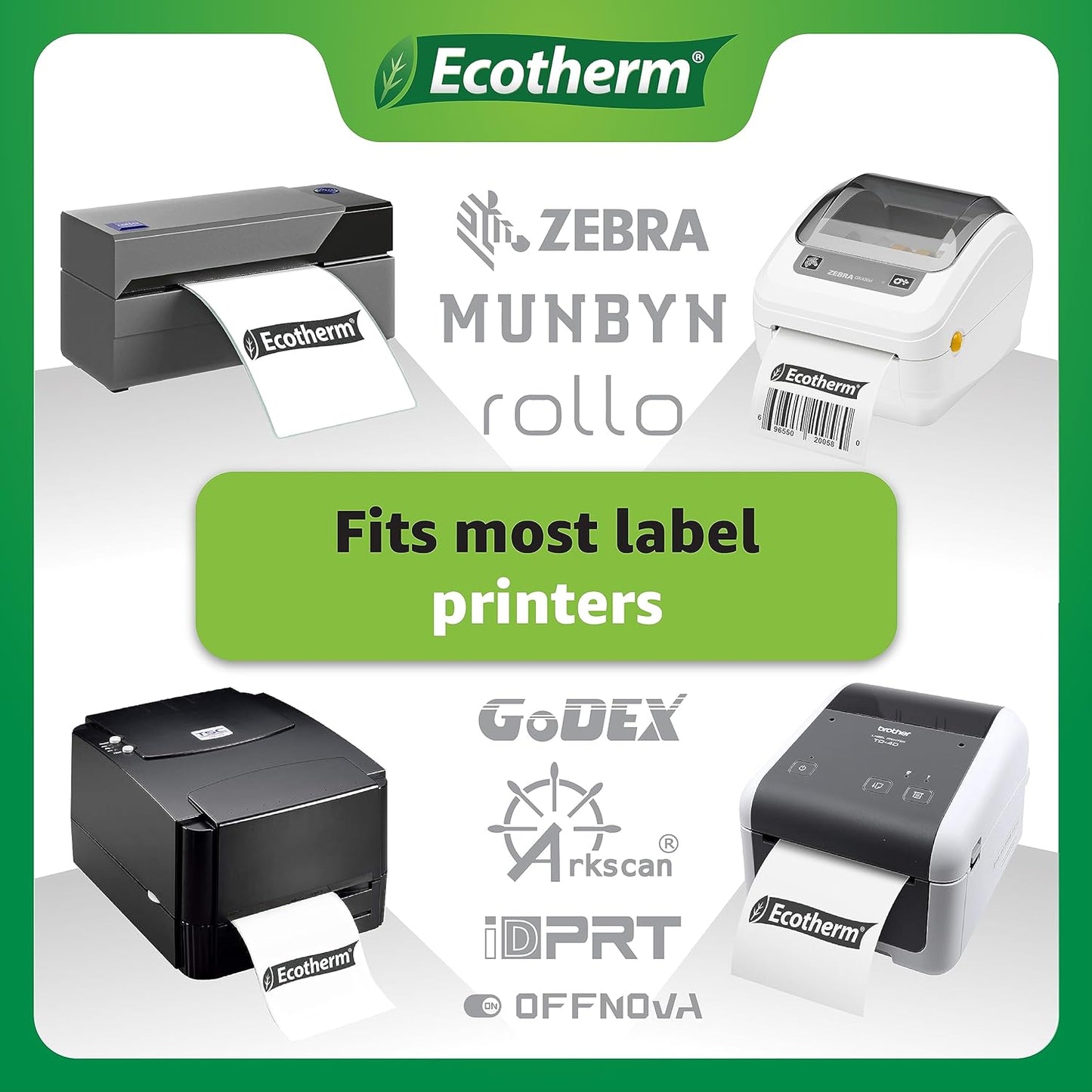 4" x 6" Thermal Labels | 6 Rolls | 2850 Labels | fits Zebra, Munbyn, Rollo, Godex, Arkscan, iDPRT, Offnova Thermal Label Printers and More | Blank White Adhesive Stickers by Ecotherm