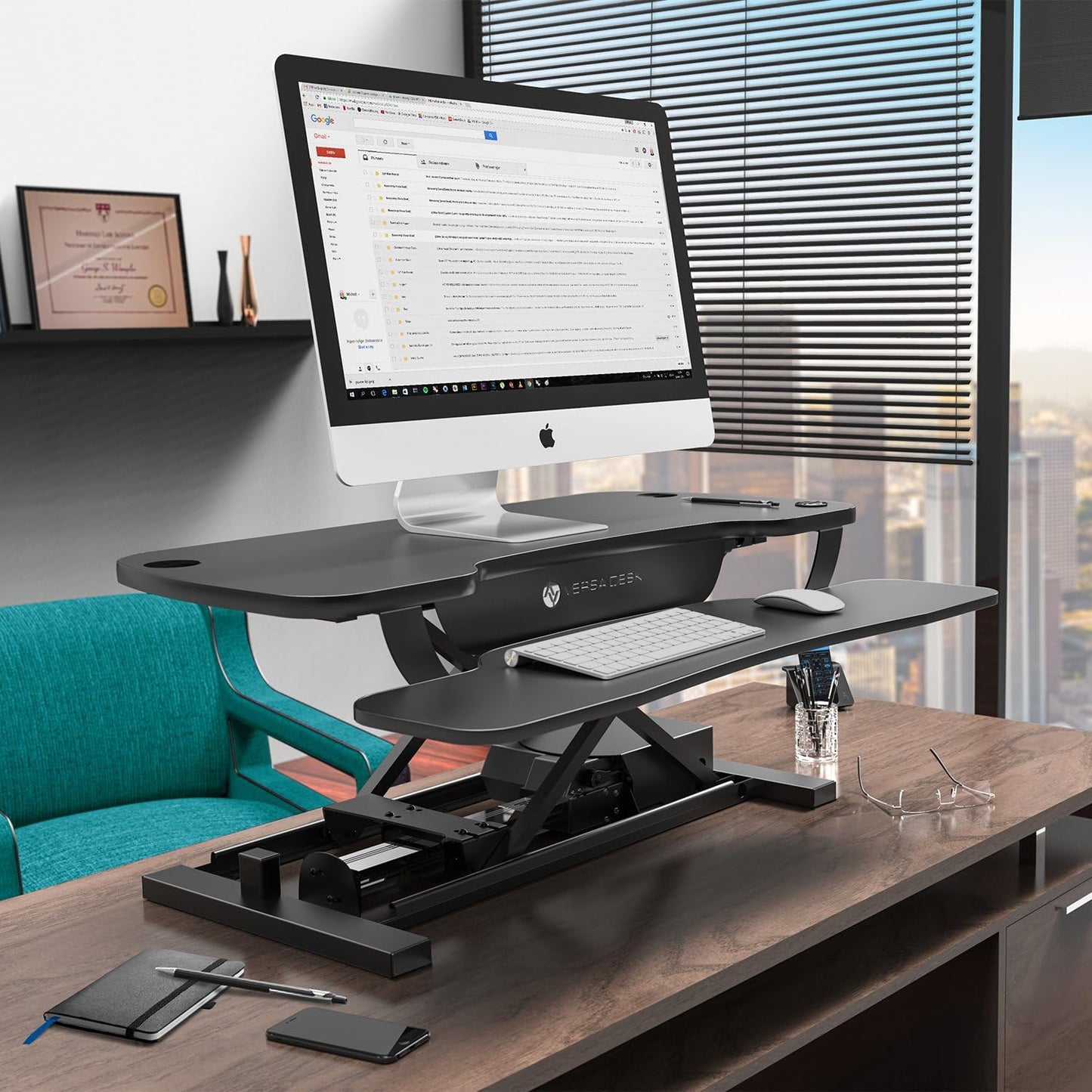 VERSADESK® PowerPro™ 36” x 24” Standing Desk Converter | 7.75” - 23.5” Electric Height Adjustable Sit to Stand Desk Riser w/Keyboard Tray & USB Hub - Ergonomic Workstation for Home & Office, Black