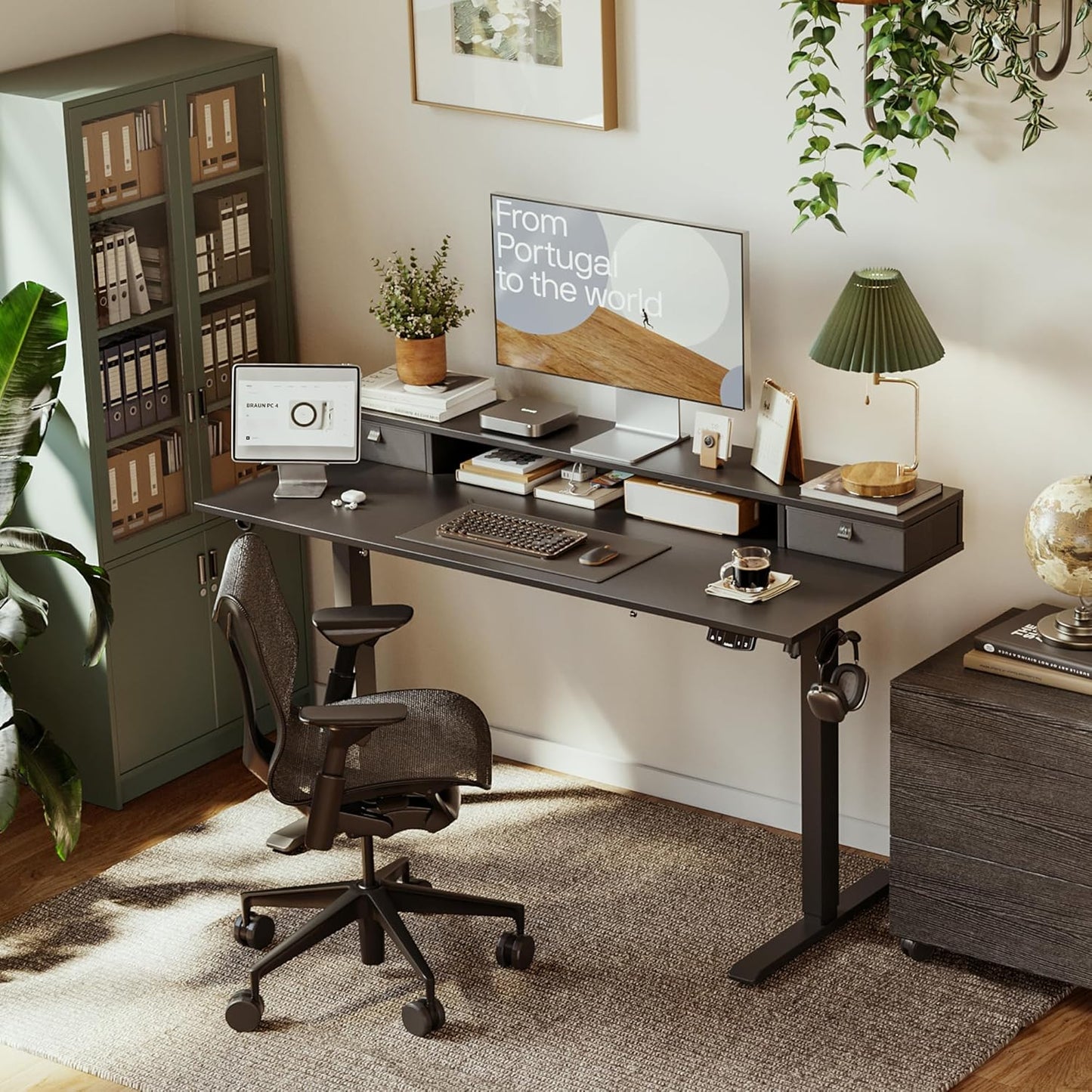 Agilestic 48 x 23 Inches Electric Standing Desk with 2 Storage Drawers, Adjustable Height Sit and Stand Computer Table with Splice Board, Black