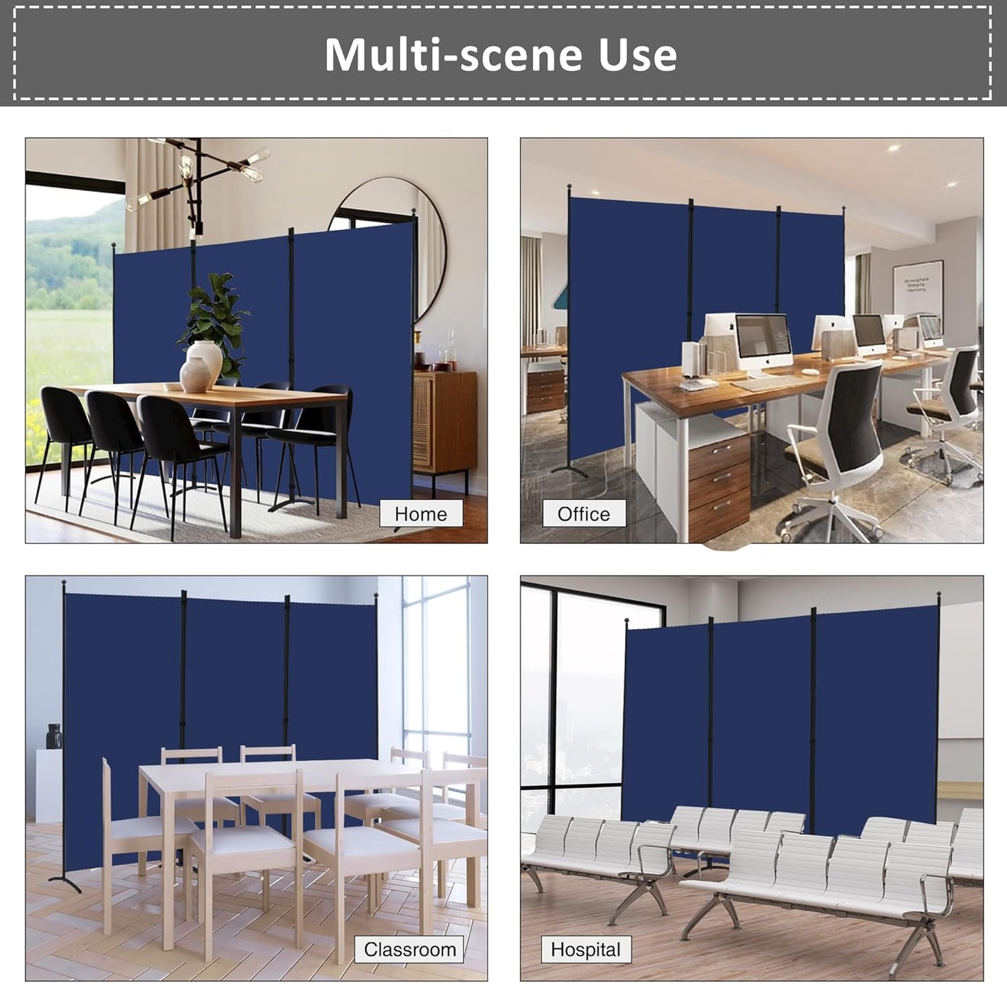 Spurgehom 3 Panel Room Divider Folding Partition Privacy Screens, Freestanding Fabric Room Panel Portable Room Partition Wall Dividers for Home Office Restaurant, 102" W X 71" H (Blue)