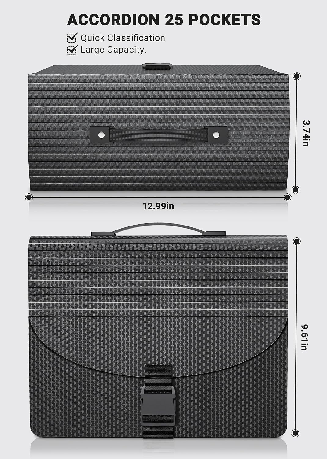 25 Pockets Expanding File Folders,Accordion File Organizer with Handle,Portable Filing Box,Expandable File Folder,Adjustable Support Strap,Colored Tabs.Papers Bills Documents Organizer,A4/Letter Size