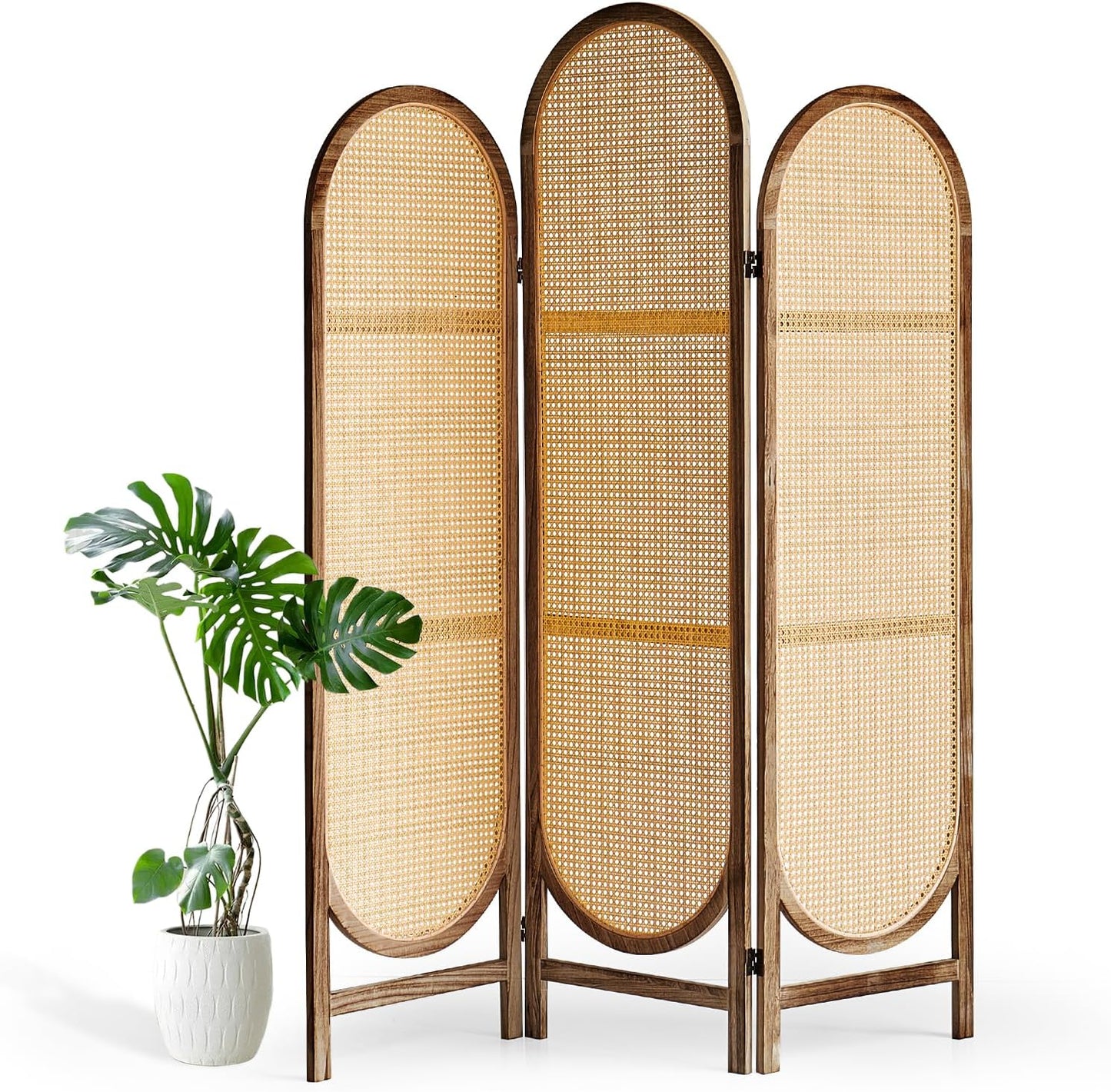 5.9 Ft Tall Hand-Woven Rattan Room Divider 3 Panels, Wood Room Divider Panel, Folding Screen Divider Wall, Wall Divider for Room Separation, Folding Privacy Screen, Home Office - Brown